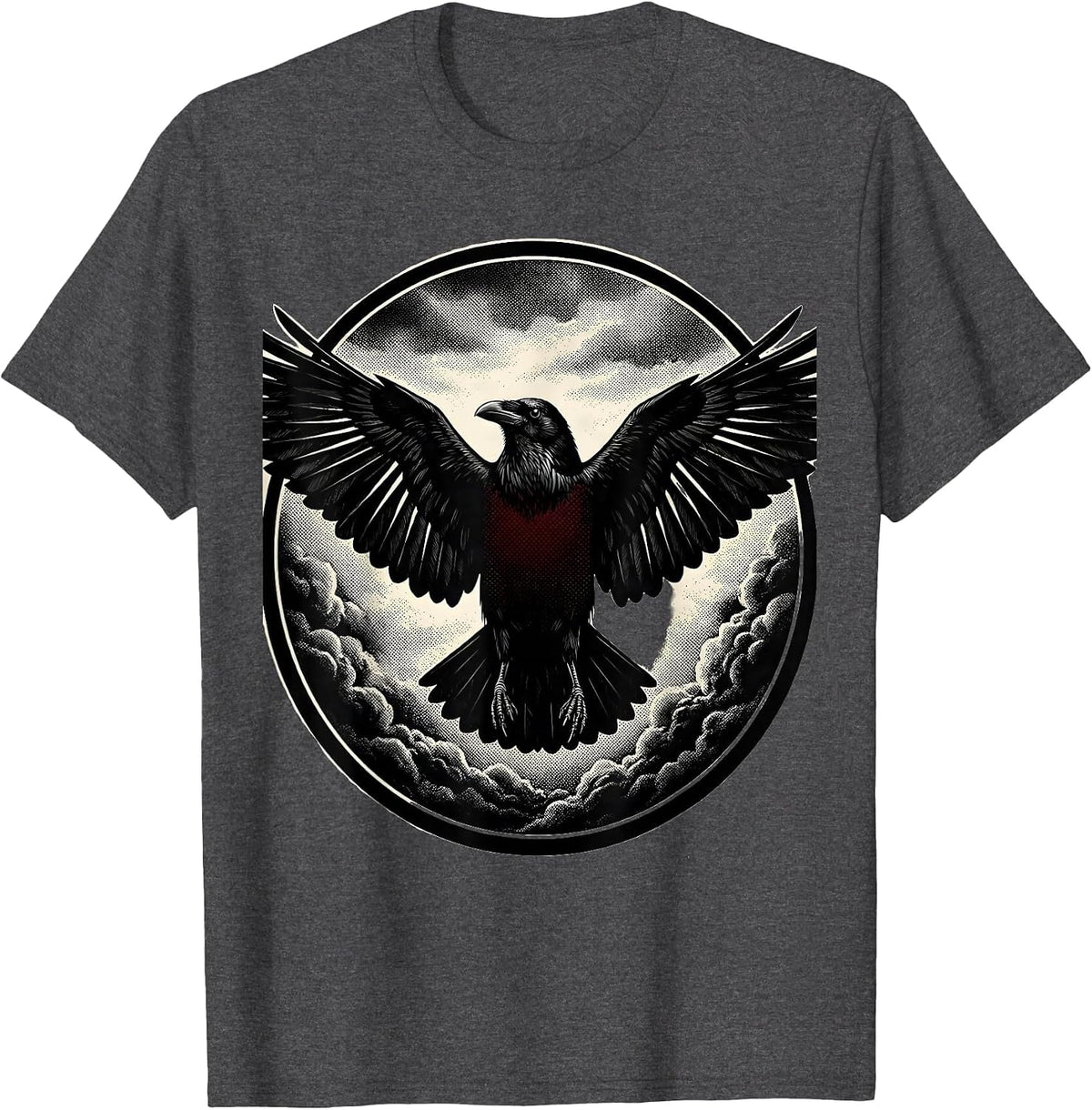 Men's Crow Worm's Eye View Storm Clouds Art T-Shirt - Dark Heather Grey