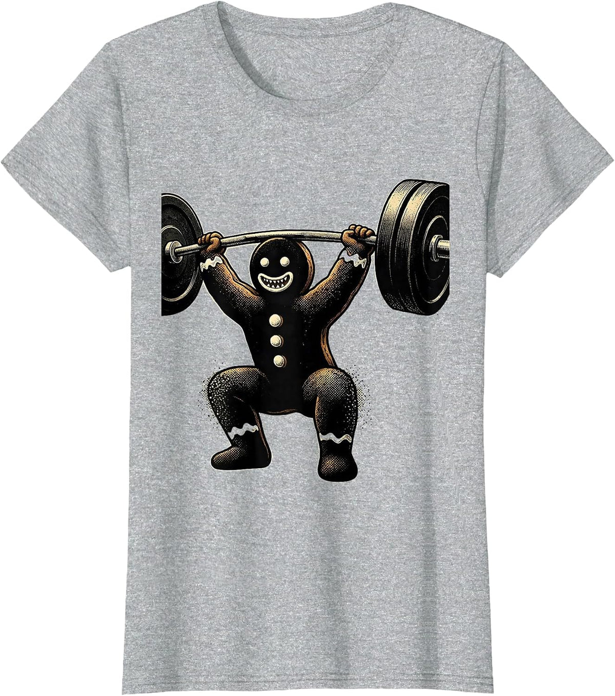 Women's Gingerbread Weightlifting Squat Gym Christmas Humor T-Shirt - Heather Grey