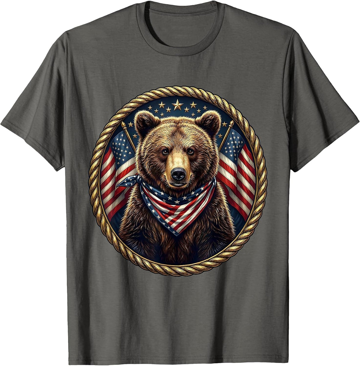 Men's Patriotic Bear Cub Red White and Blue Design T-Shirt - Asphalt Grey