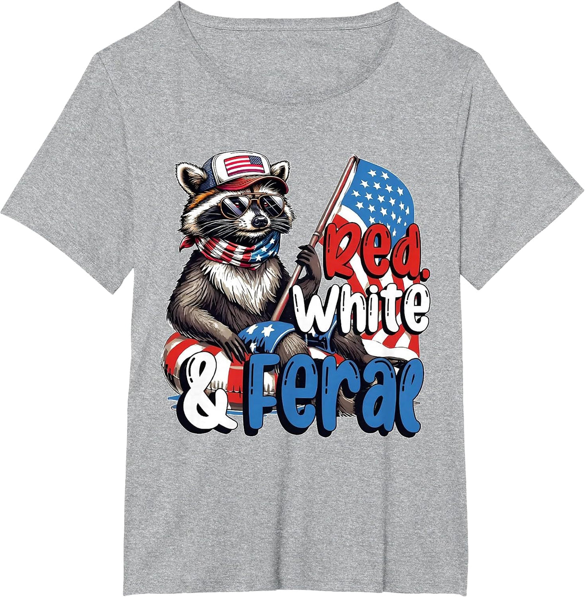 Raccoon 4th of July Patriotic Cute Red White and Feral T-Shirt - Heather Grey