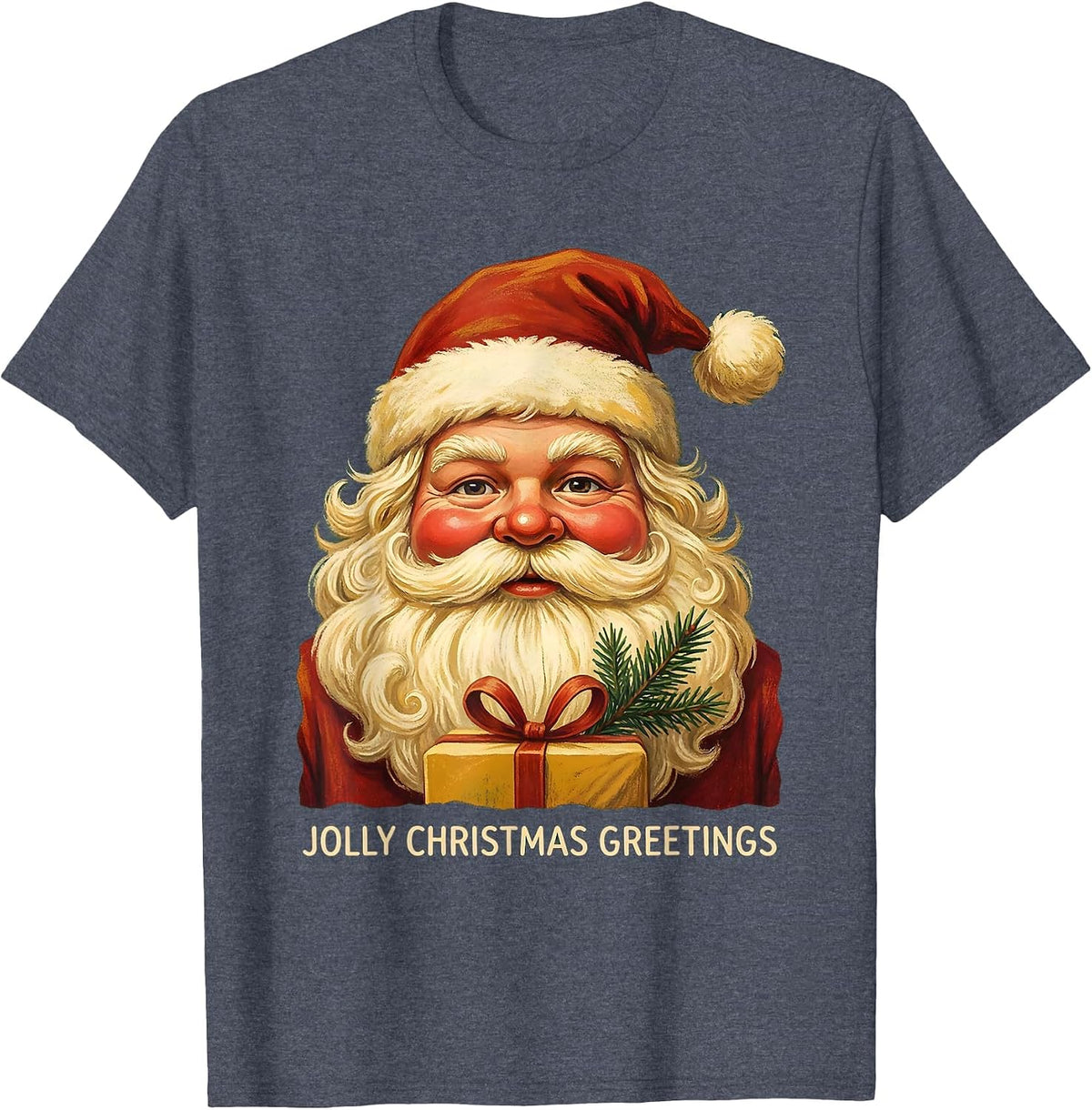 Men's Jolly Christmas Greetings Vintage Retro Santa Claus Face T-Shirt - Heather Blue