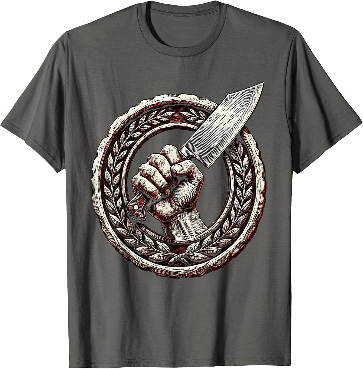Chef Knife Grip Graphic Tee for Culinary Passion T-Shirt - Asphalt Grey