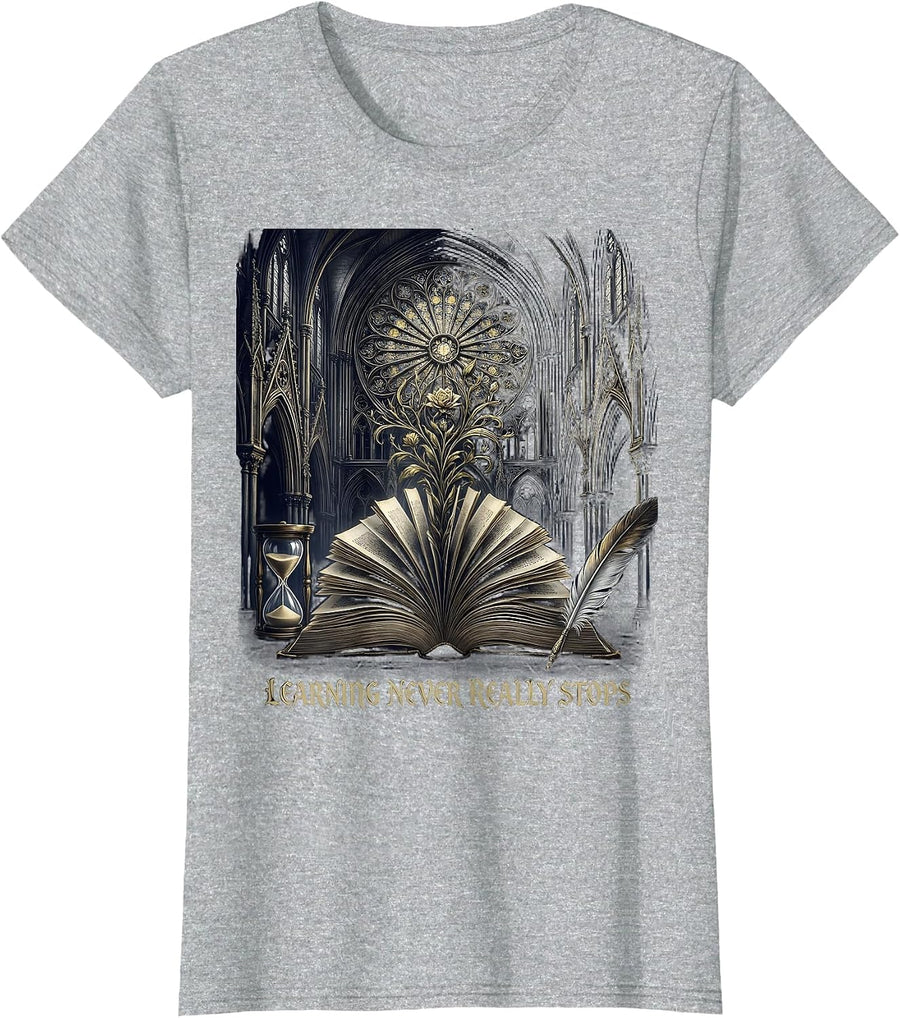Learning Never Really Stops School Design T-Shirt - Heather Grey