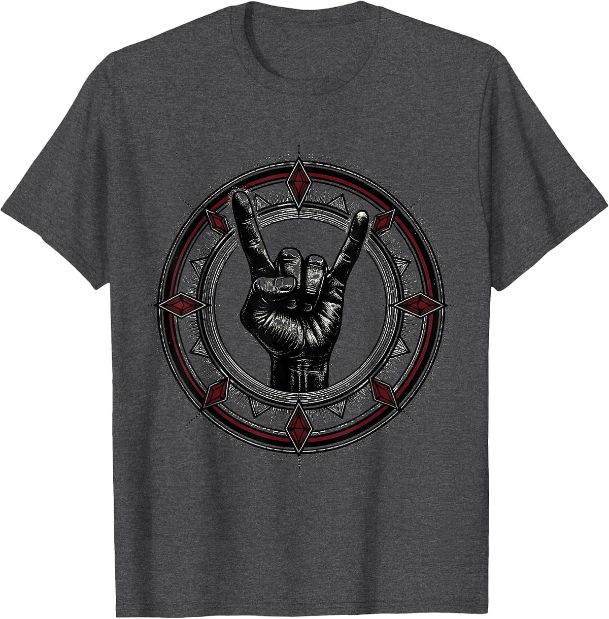 Vintage Rock Devil Horns Hand Sign Illustration T-Shirt - Dark Heather Grey