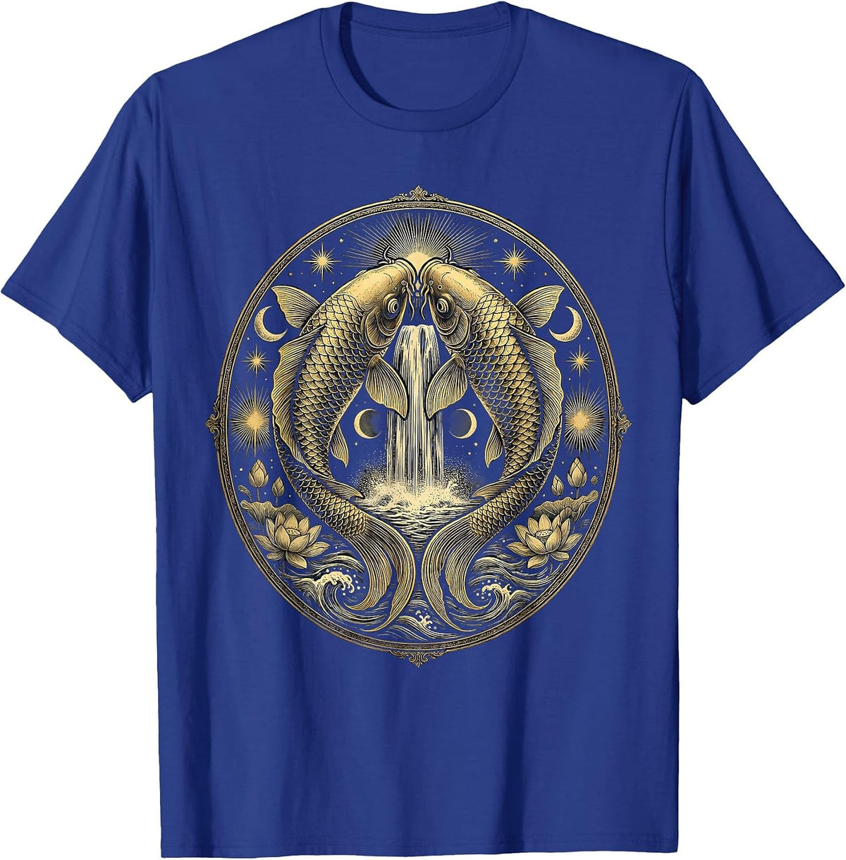 Men's Koi Fish Leaping Over Waterfall Japanese Art T-Shirt - Royal Blue