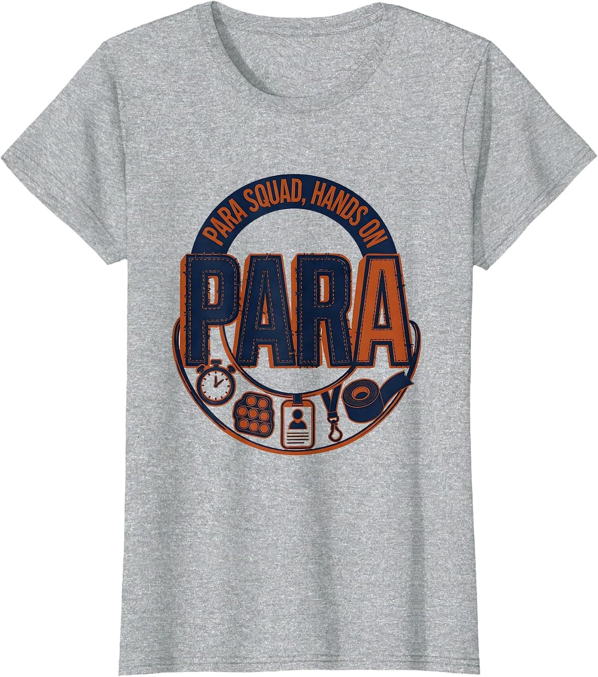 Women's Para Squad Hands On Bold Screenprint Back To School T-Shirt - Heather Grey