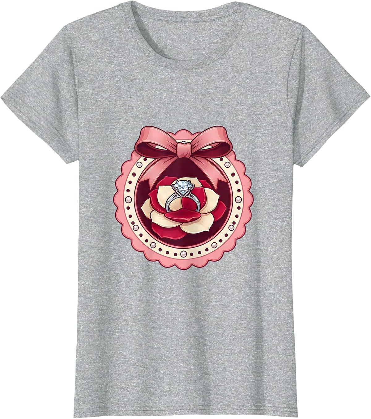 Women's Gigi Diamond Ring Rose Petal Graphic T-Shirt - Heather Grey