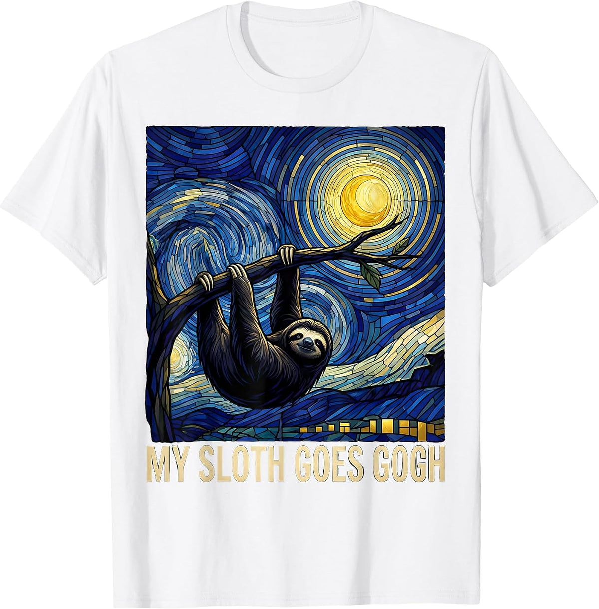 Men's My Sloth Goes Gogh Stained Glass Mosaic Animal Lover Gift T-Shirt - White