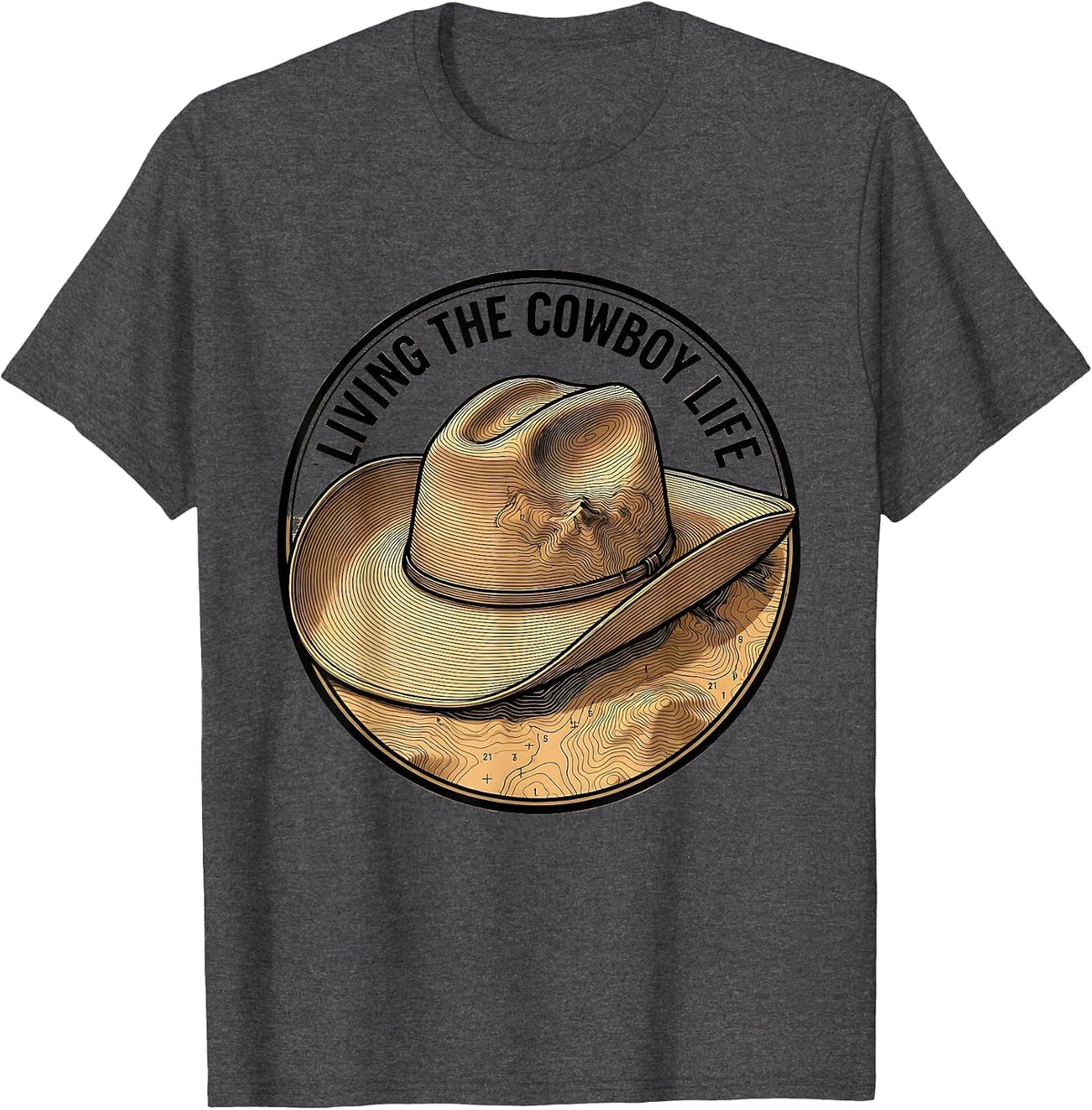 Living the Cowboy Life Western Design T-Shirt - Dark Heather Grey