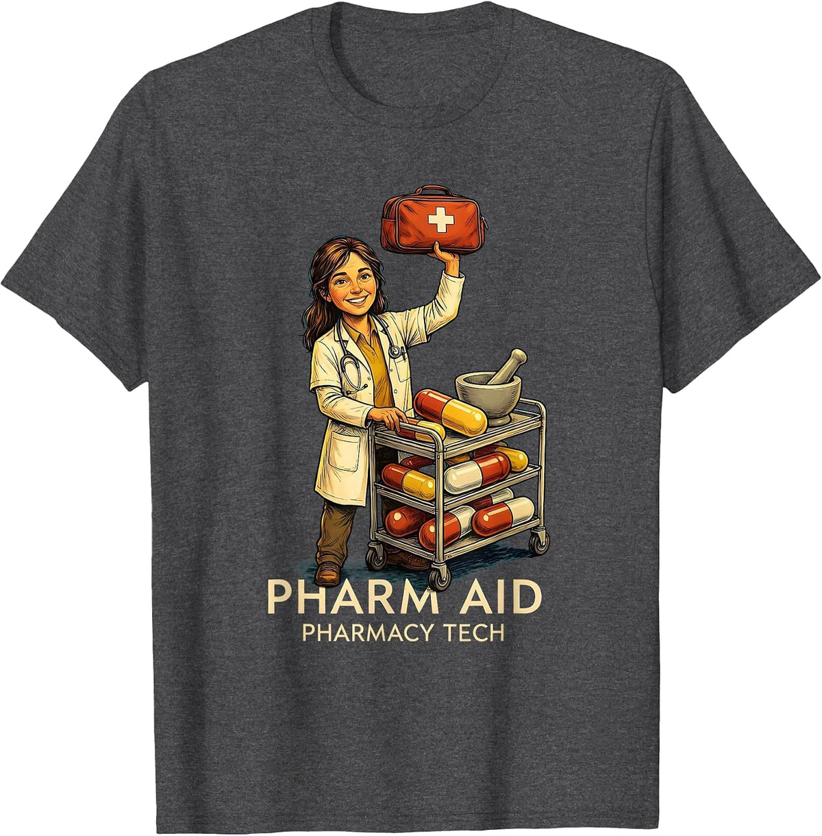 Men's Pharm Aid Pharmacy Tech Funny Pharmacy Technician Pun T-Shirt - Dark Heather Grey