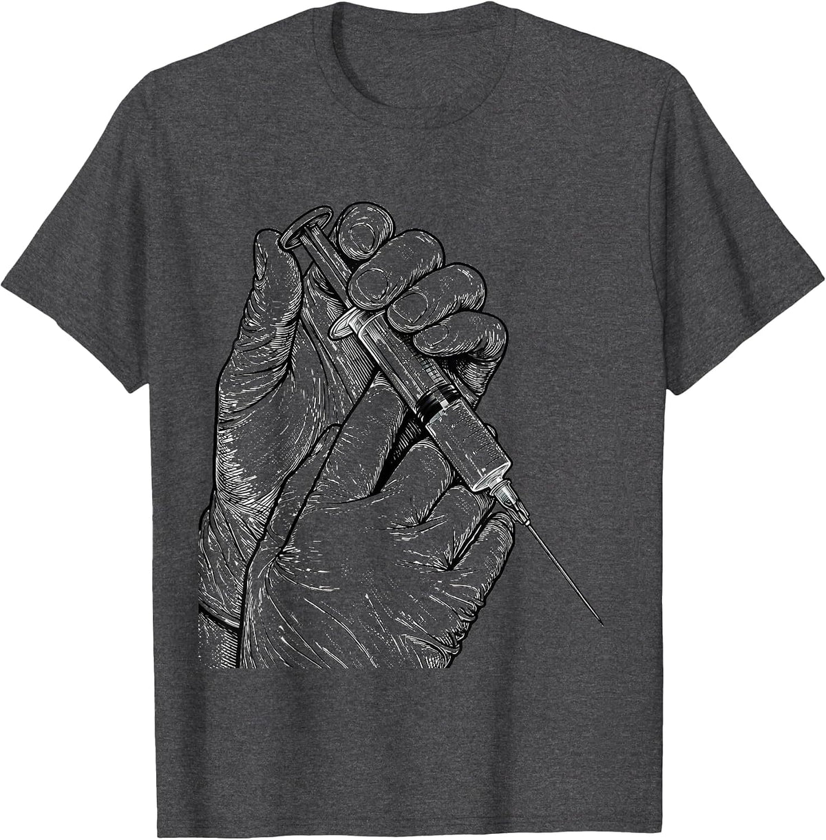 Medical Assistant Syringe Prep Illustration T-Shirt - Dark Heather Grey