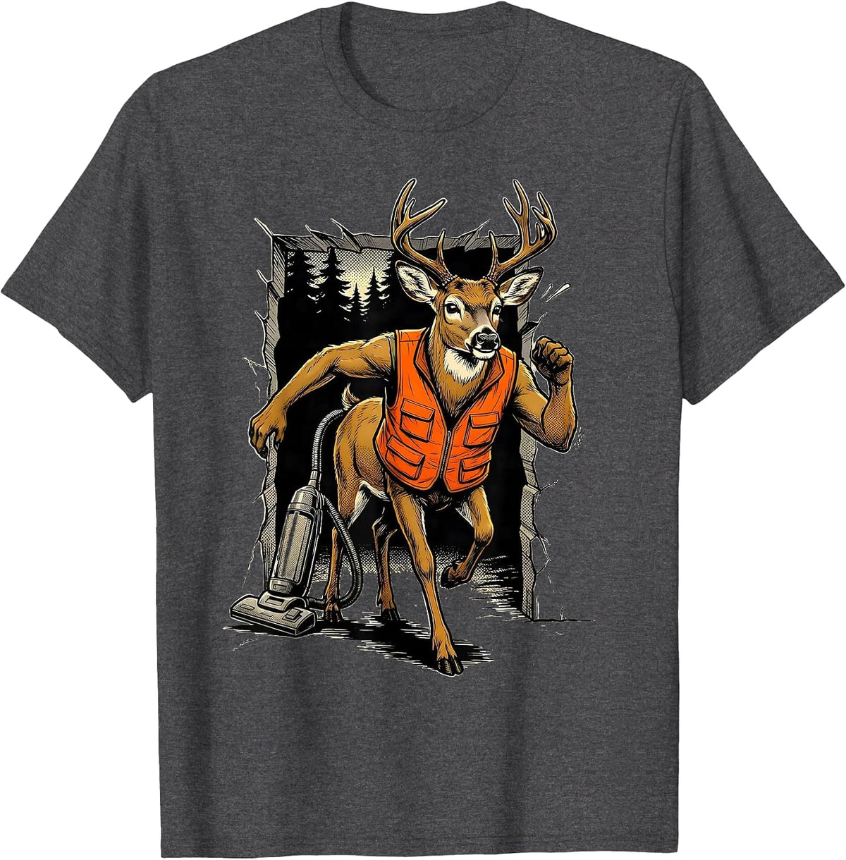 Whitetail Buck Comic Book Hunting Dad Humor T-Shirt - Dark Heather Grey