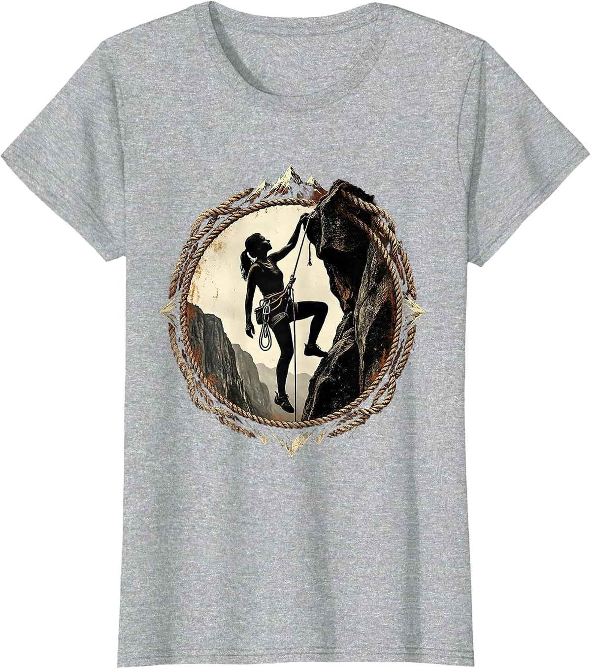 Woman Rock Climber Cliff Face Illustration T-Shirt - Heather Grey