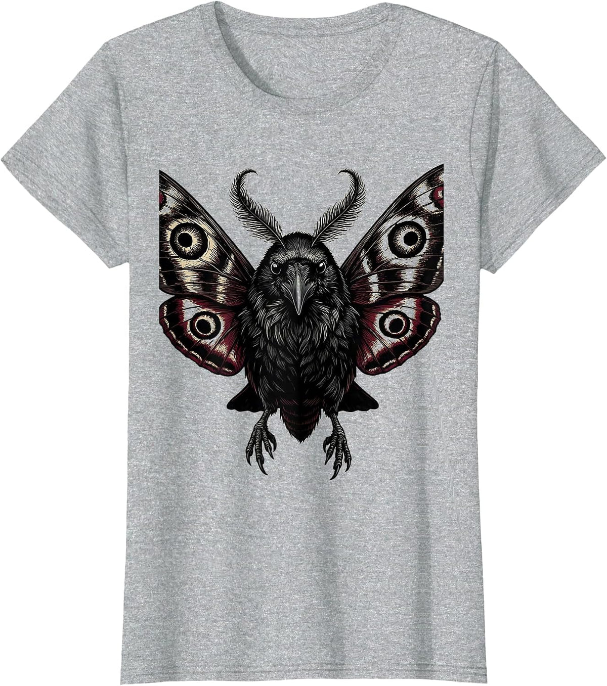Women's Crow Moth Wings Hybrid Creature Illustration T-Shirt - Heather Grey