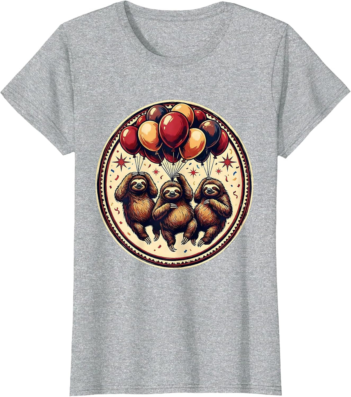 Birthday Squad Sloths Floating With Balloons T-Shirt - Heather Grey