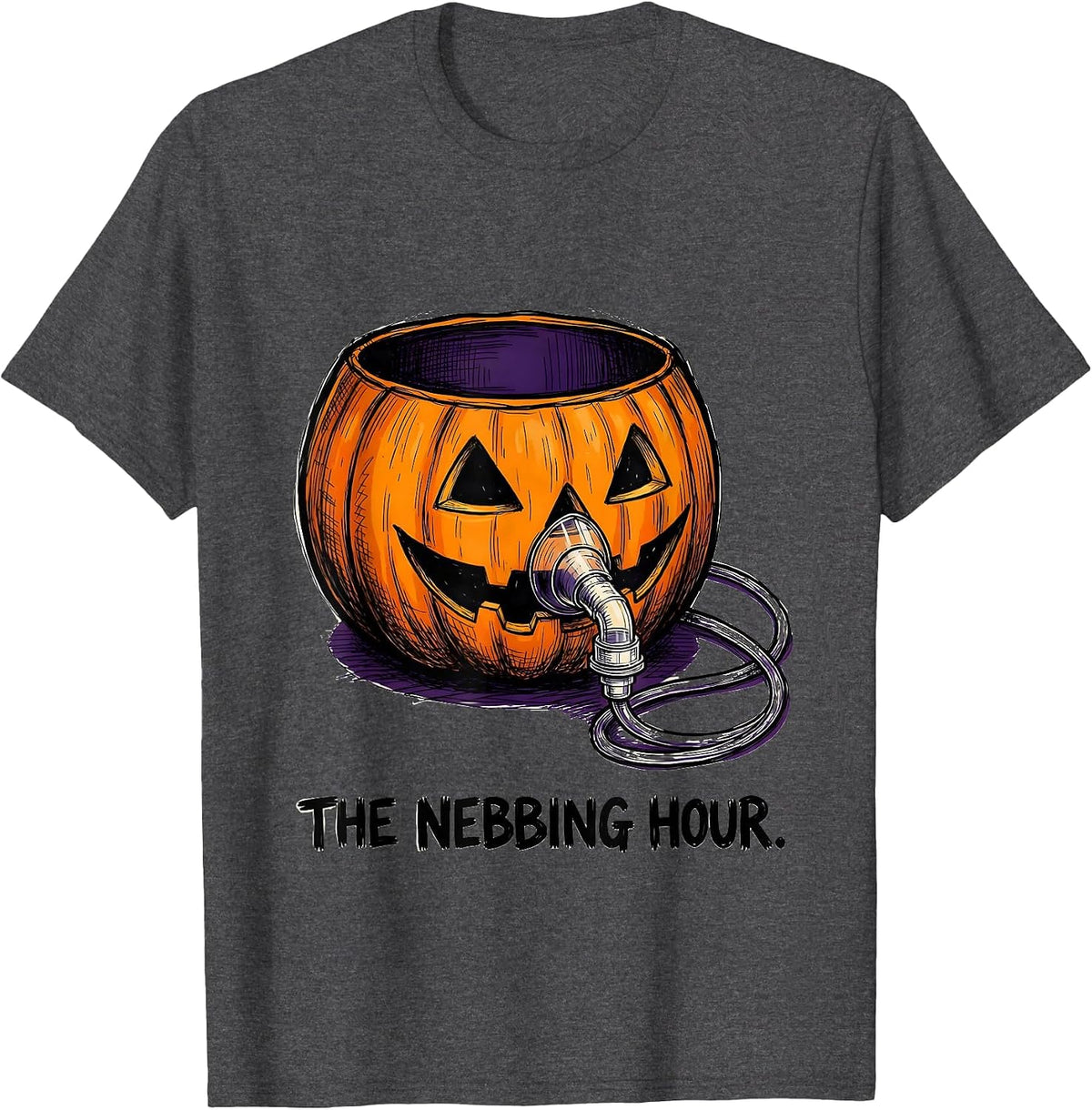 Men's The Nebbing Hour Respiratory Therapist Halloween Lung Humor T-Shirt - Dark Heather Grey