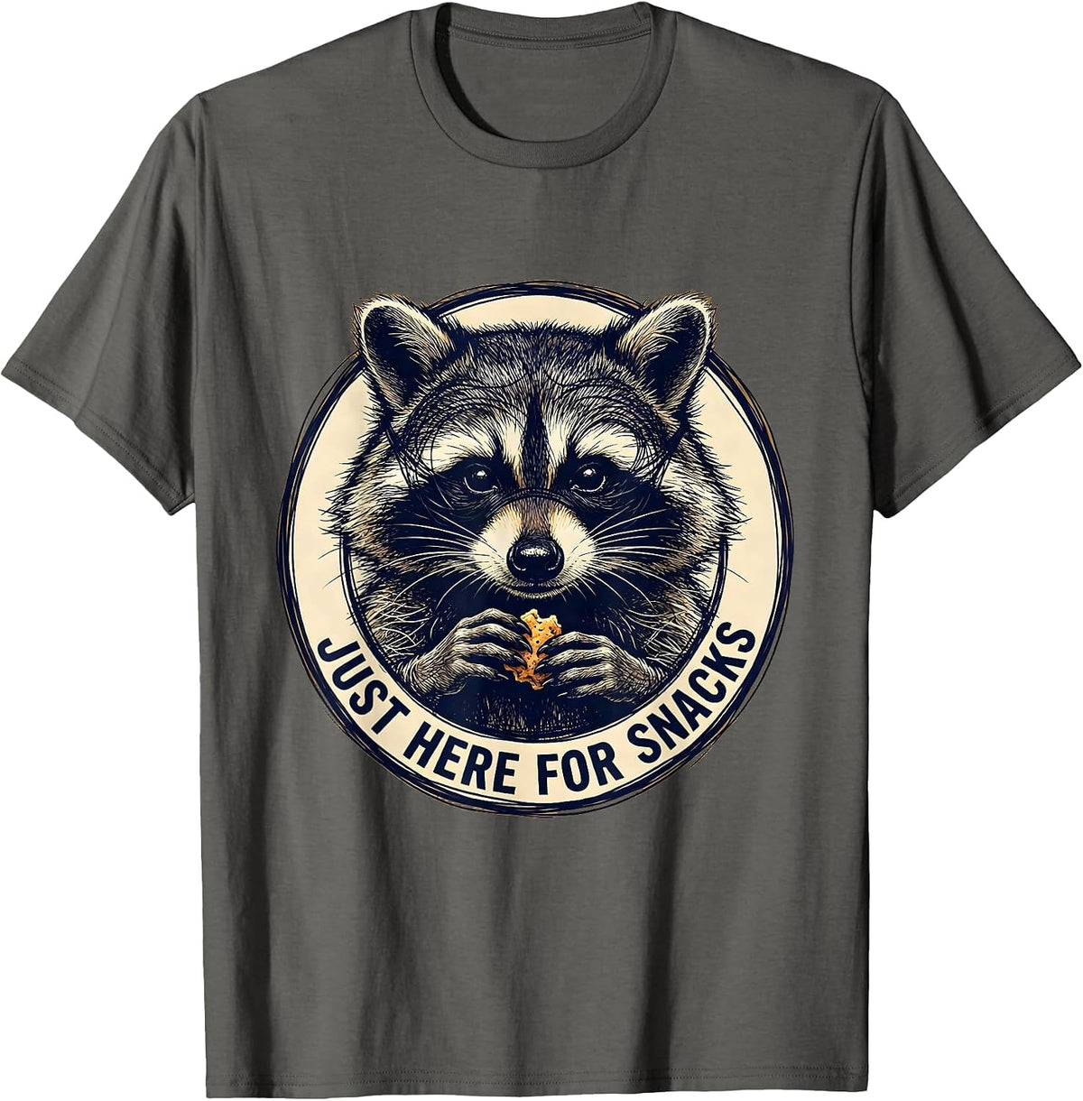 Raccoon Just Here for Snacks Funny Design T-Shirt - Asphalt Grey