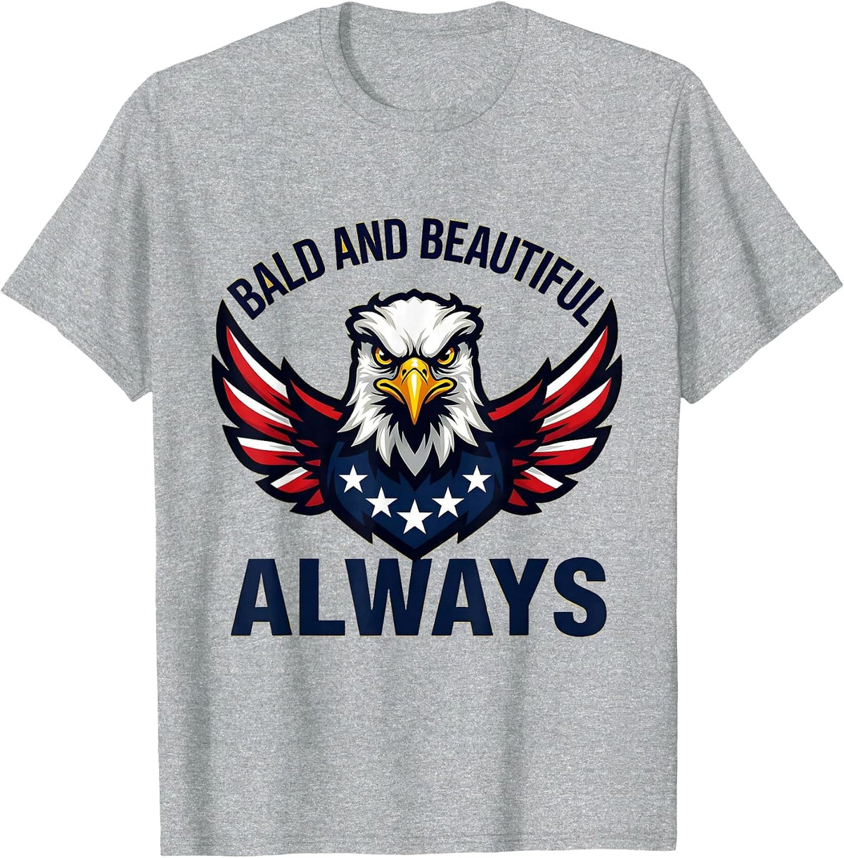 Men's Bald and Beautiful American Flag Eagle Design T-Shirt - Heather Grey