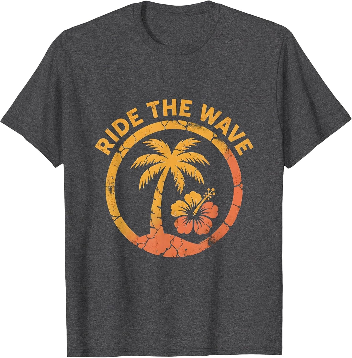 Ride the Wave Navy Ocean Surf Design T-Shirt - Dark Heather Grey
