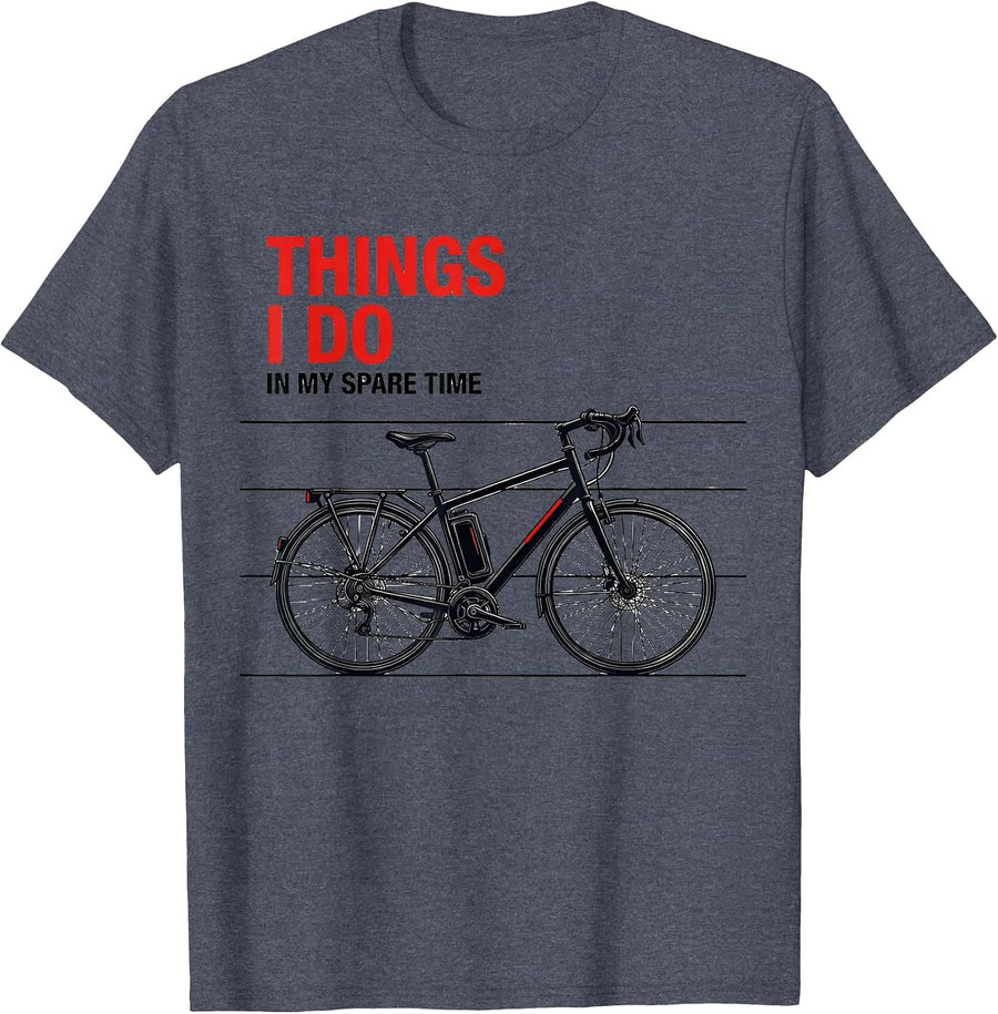Things I Do In My Spare Time Funny Biker Motorcycle Cycling T-Shirt - Heather Blue