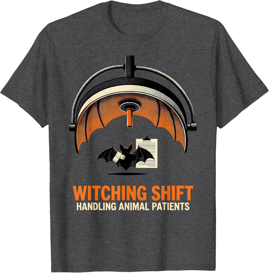Men's Witching Shift, Handling Animal Patients Vet Tech T-Shirt - Dark Heather Grey