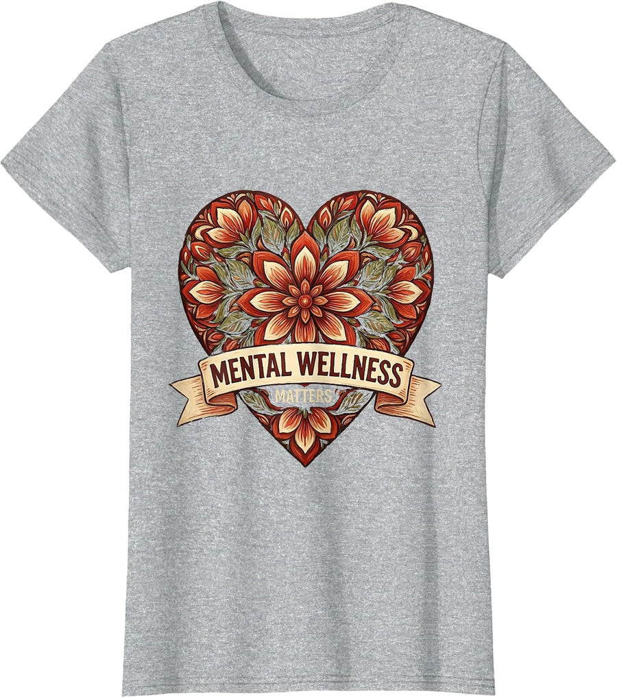 Mental Wellness Matters Awareness Design T-Shirt - Heather Grey