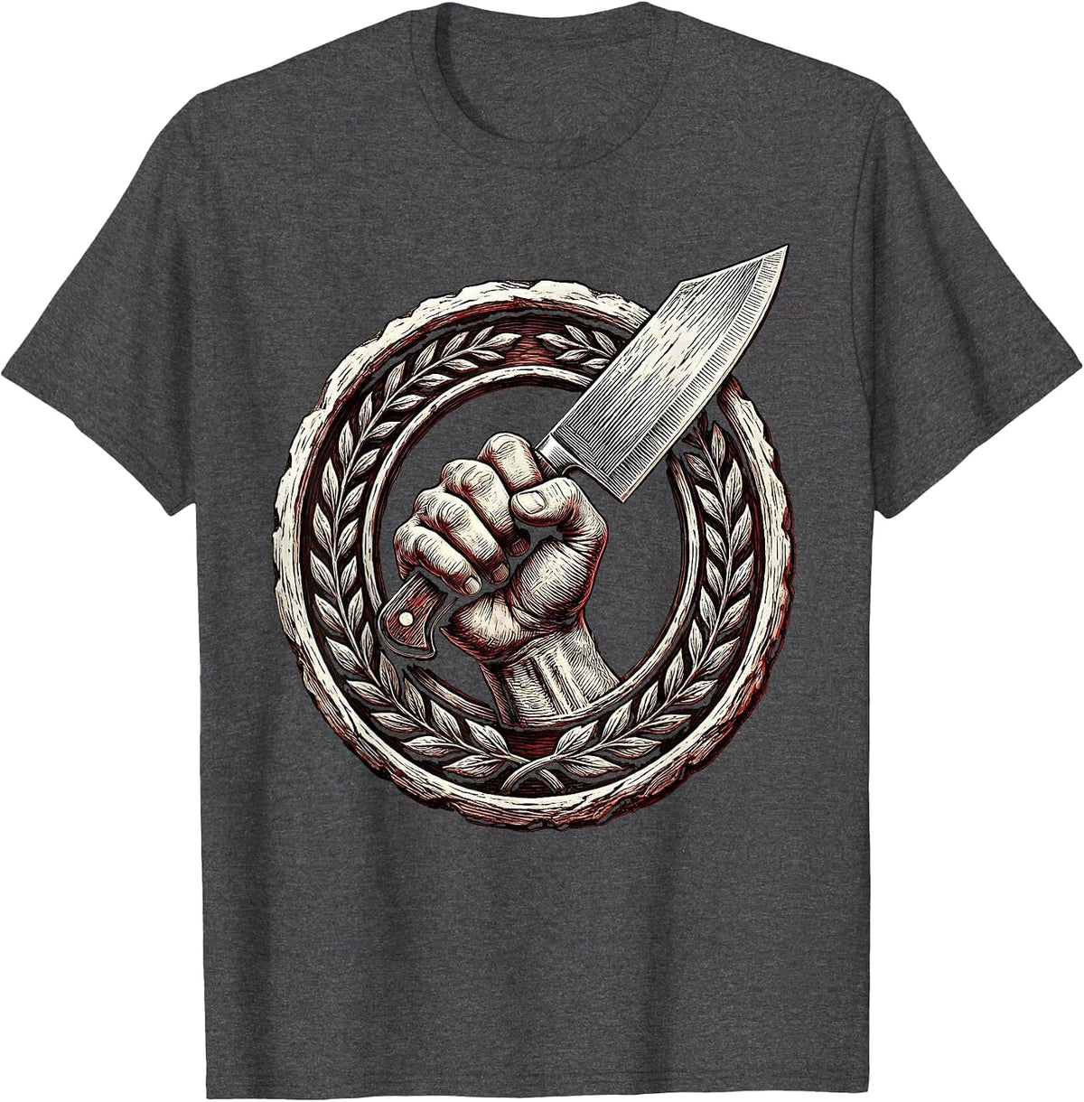 Chef Knife Grip Graphic Tee for Culinary Passion T-Shirt - Dark Heather Grey