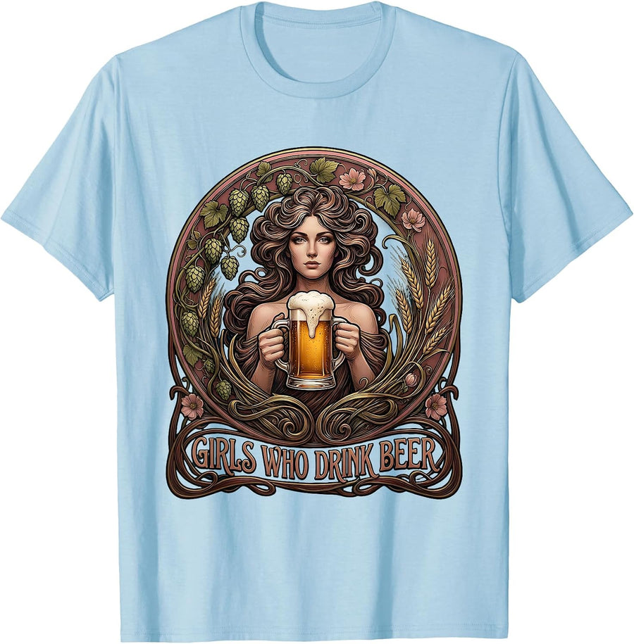 Men's Girls Who Drink Beer Funny Beer Lover Design T-Shirt - Baby Blue