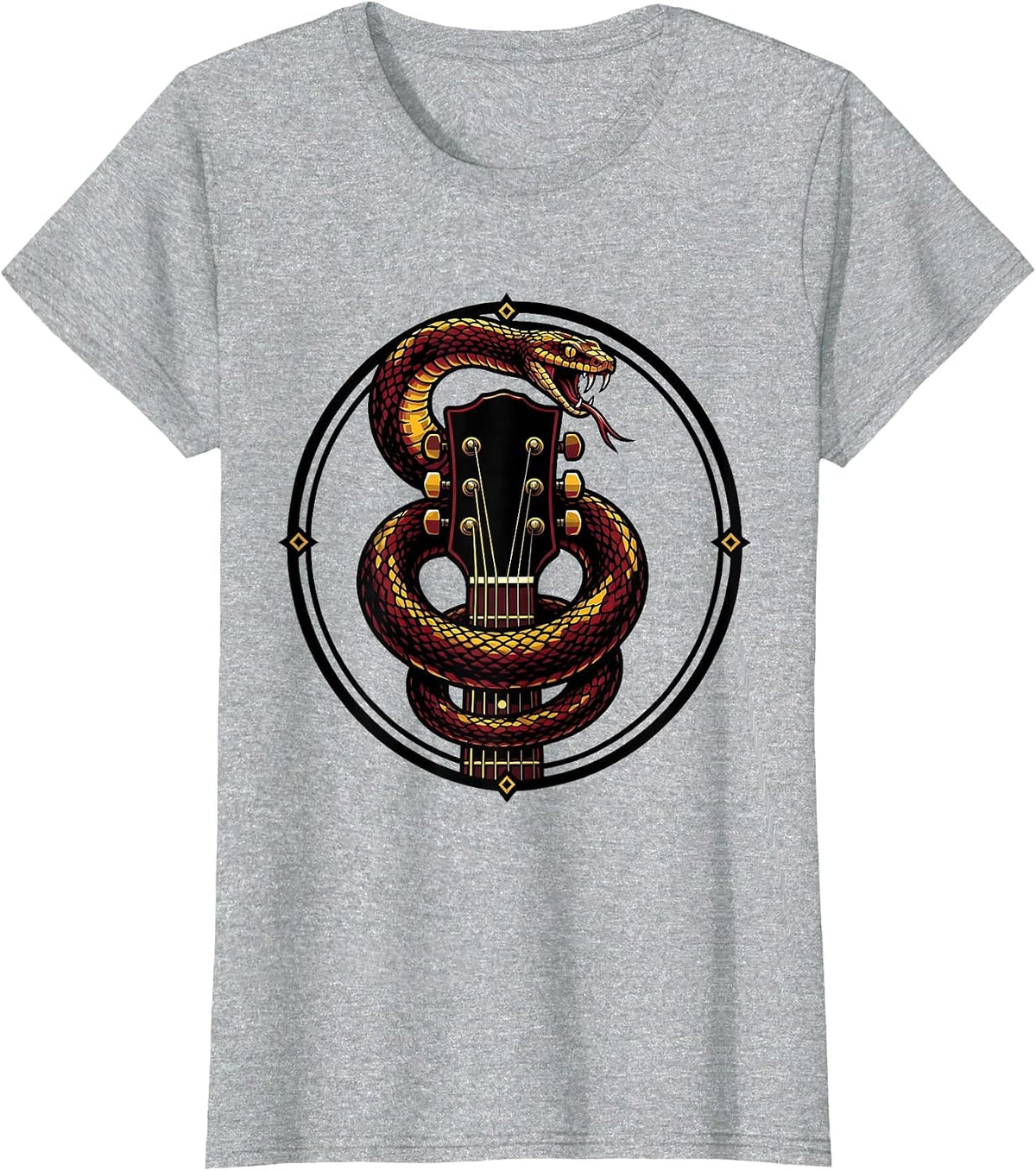 Guitar Headstock Serpent Rock Music Graphic T-Shirt - Heather Grey