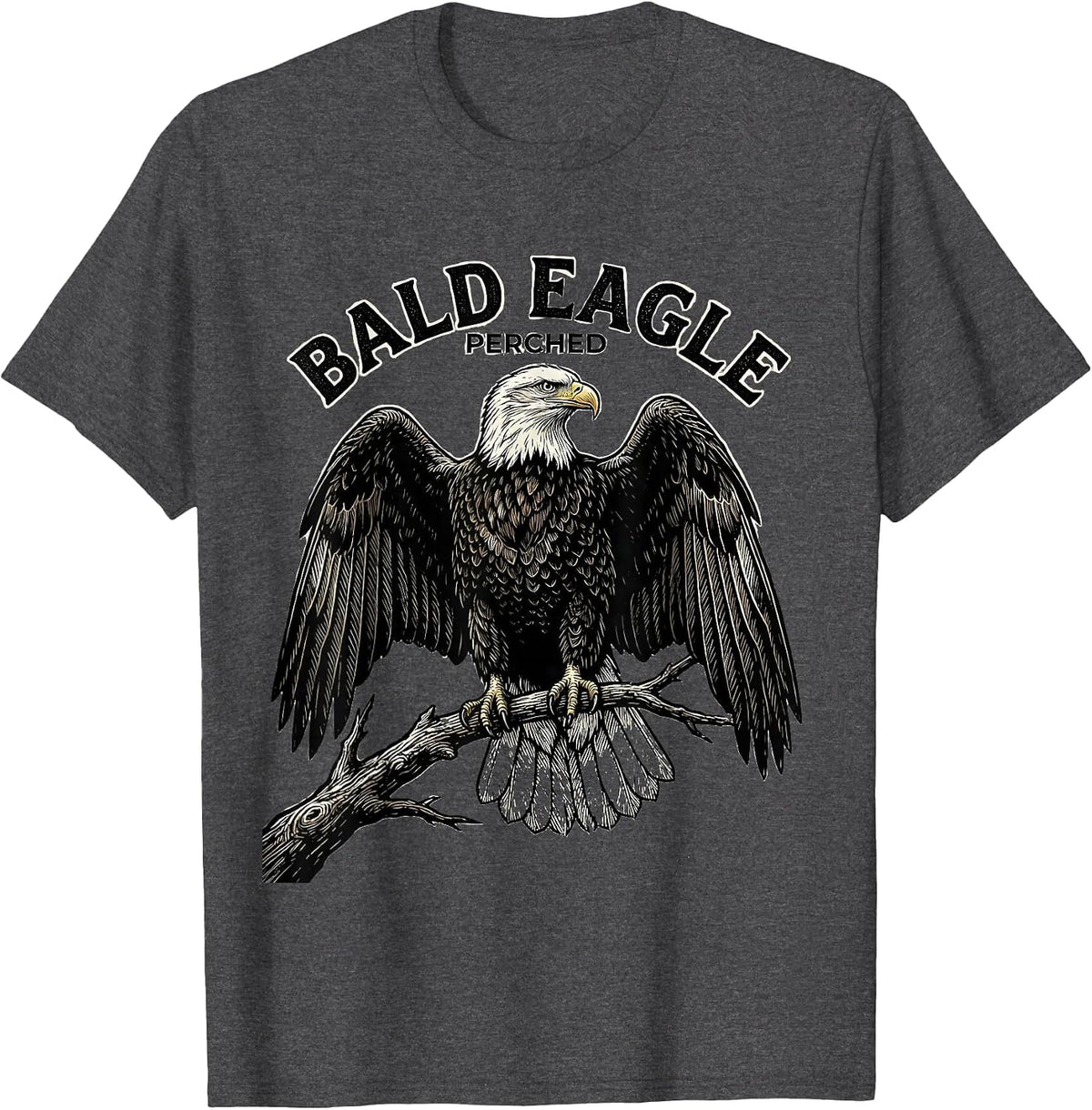 Bald Eagle Perched Vintage Woodcut Engraving Patriotic T-Shirt - Dark Heather Grey