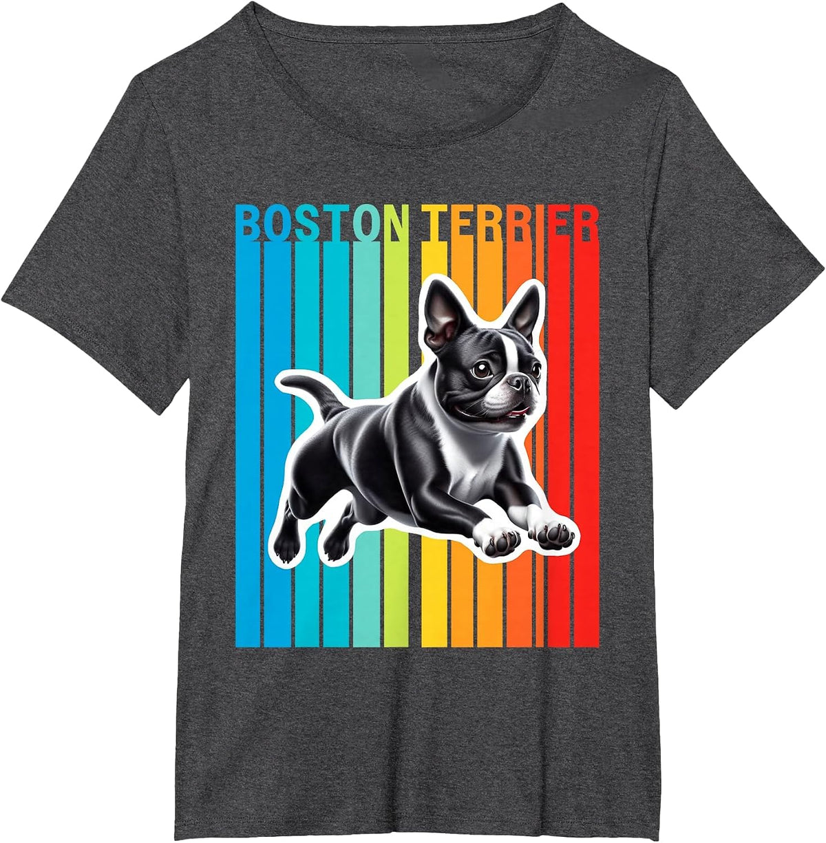 Colorful Boston Terrier T-Shirt - Dark Heather Grey
