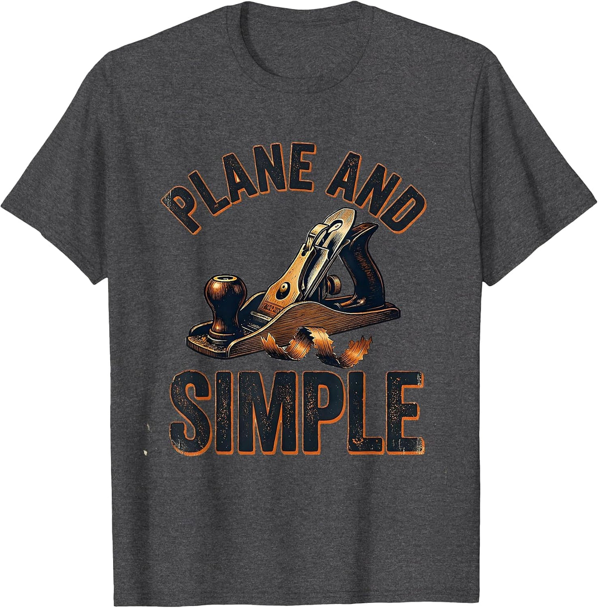 Men's Plane And Simple Vintage Carpenter Dad Humor Woodworking T-Shirt - Dark Heather Grey