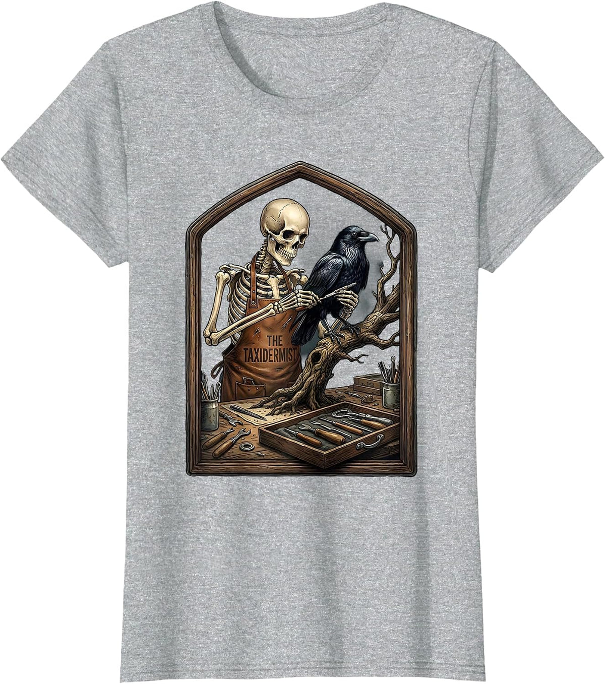The Taxidermist Vintage Tarot Card Skeleton Tarot Reader T-Shirt - Heather Grey