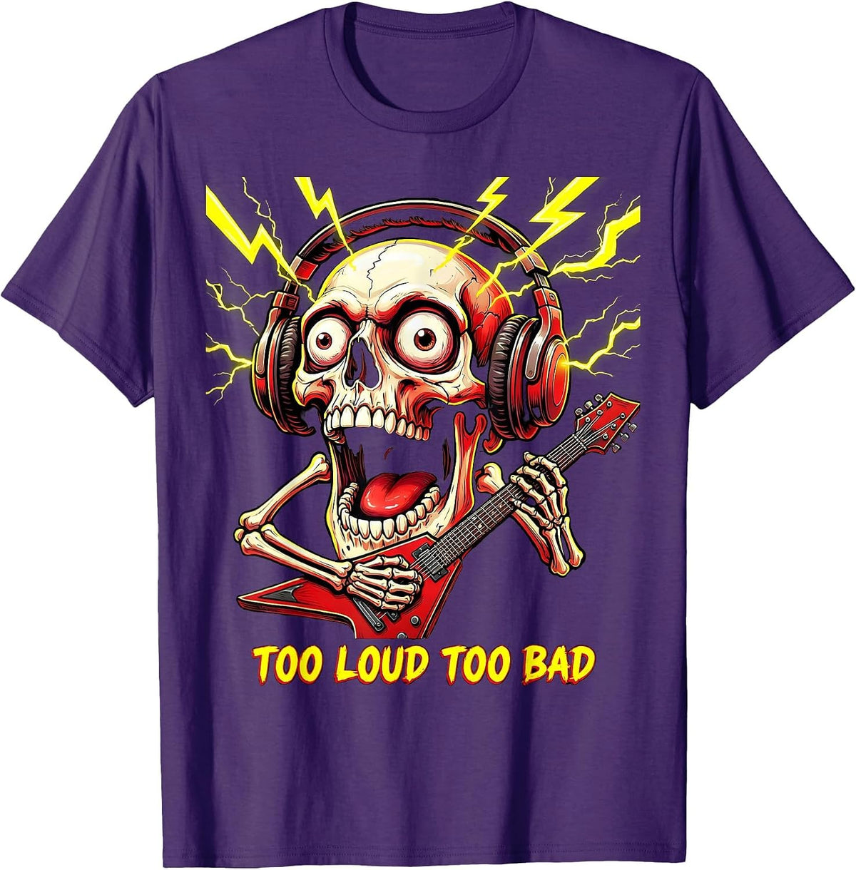 Men's Too Loud Too Bad Metal Band Graphic Design T-Shirt - Purple