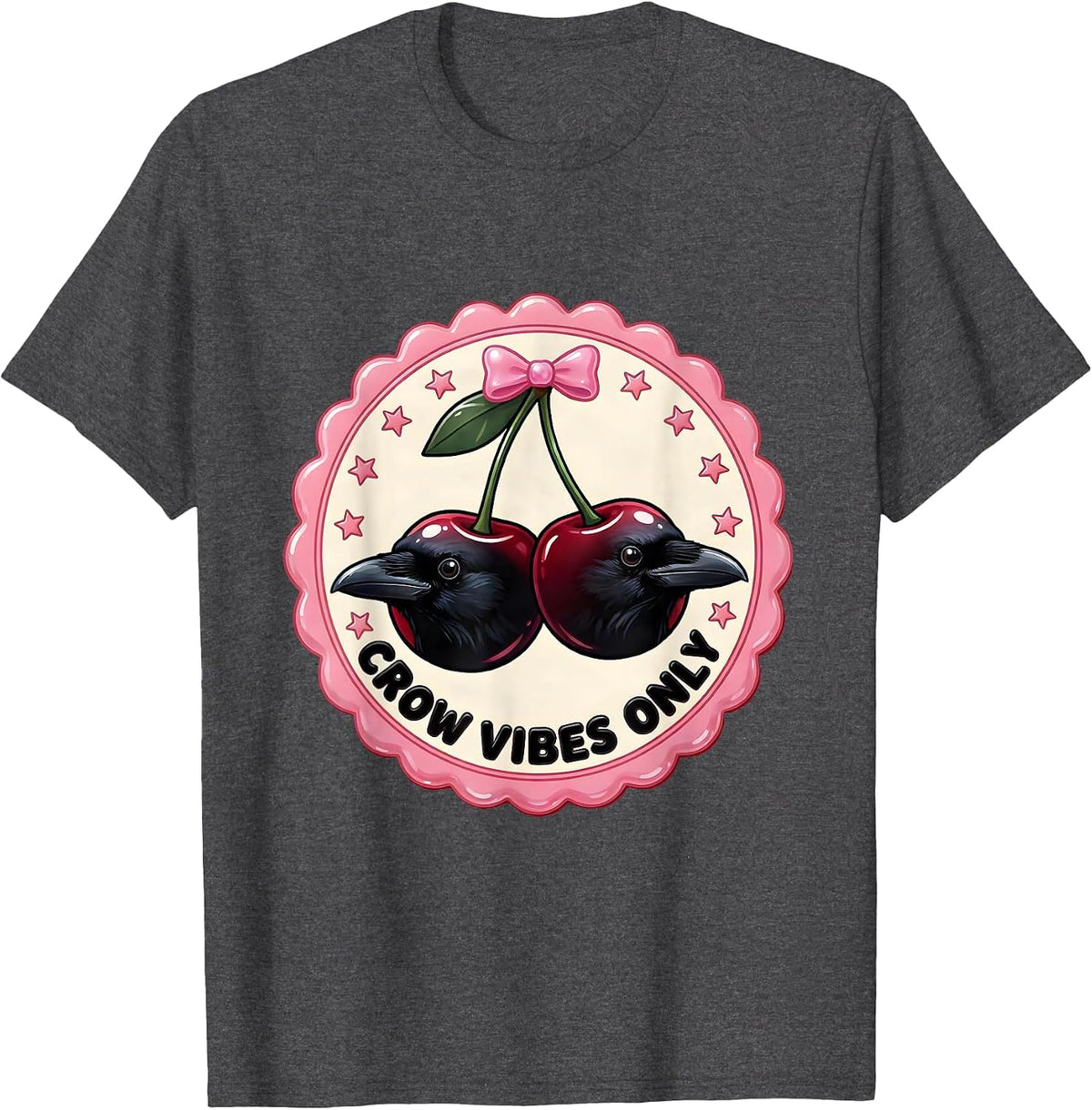 Crow Vibes Only Bold Graphic Design T-Shirt - Dark Heather Grey