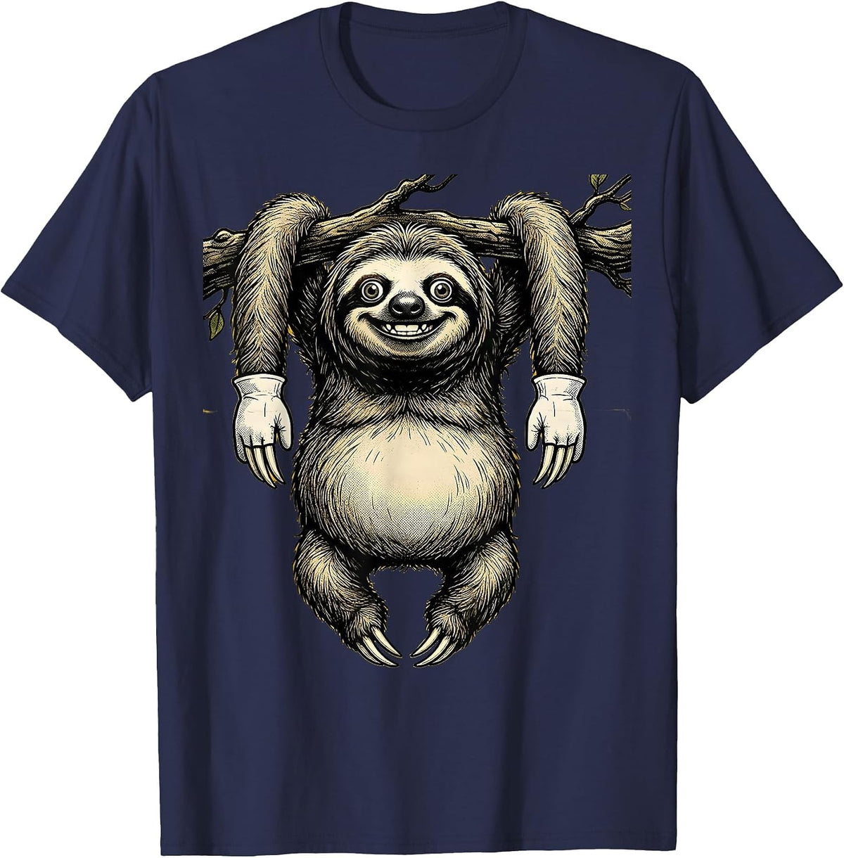 Men's Derpy Sloth Hanging Upside Down Funny Wildlife T-Shirt - Navy Blue