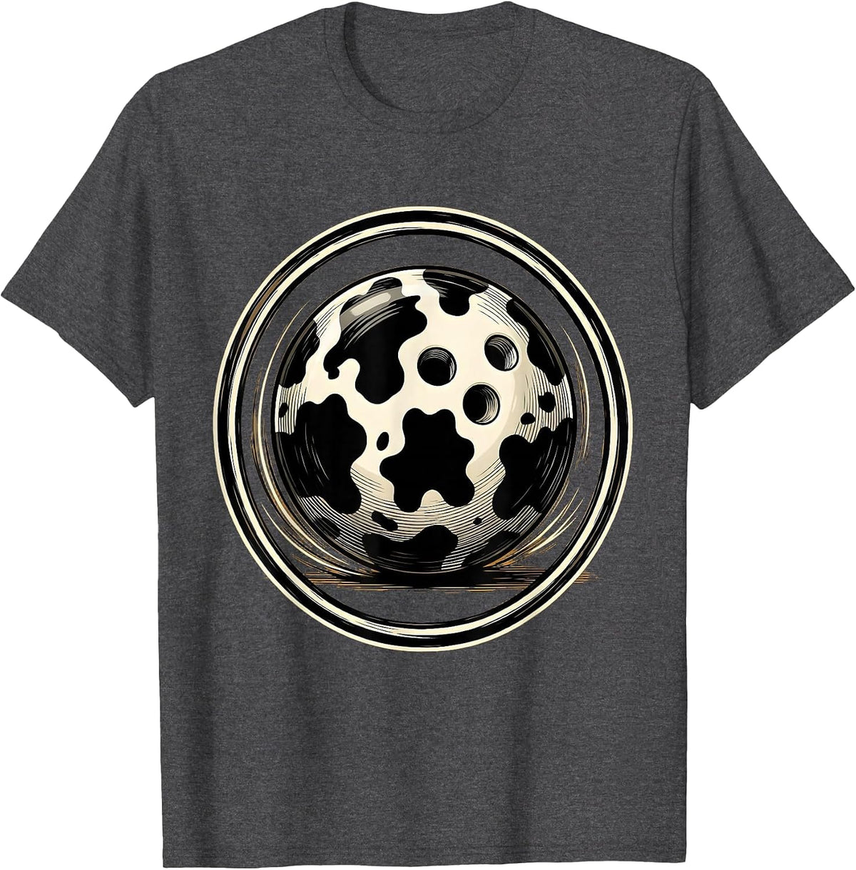 Cow Print Bowling Ball Mid-Roll Graphic Tee T-Shirt - Dark Heather Grey