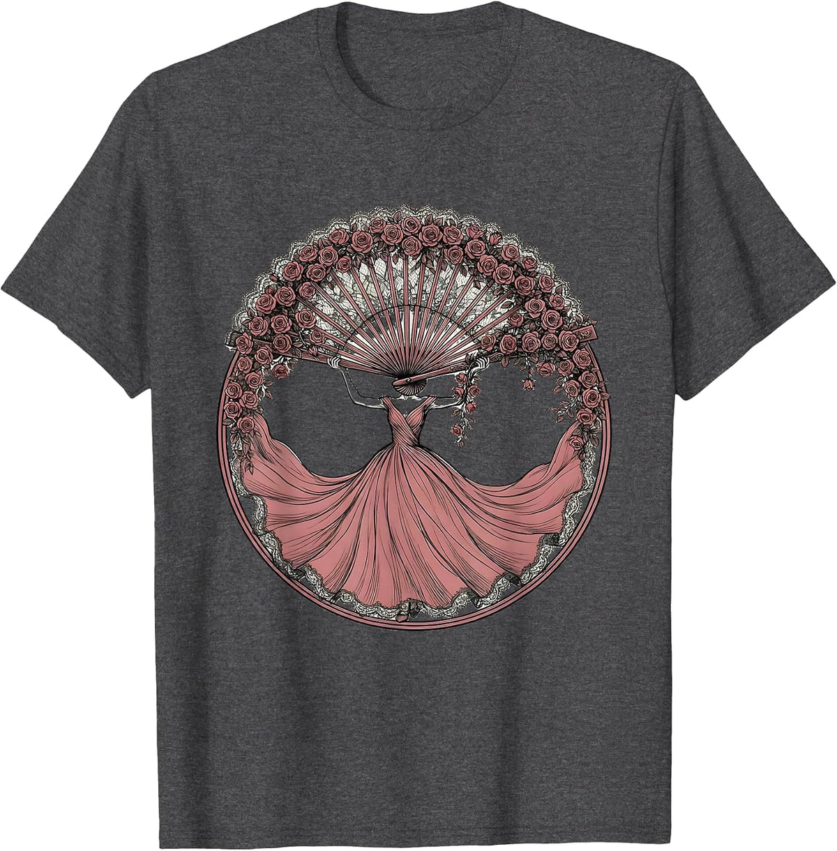Men's Vintage Lace Fan Climbing Garden Roses Design T-Shirt - Dark Heather Grey