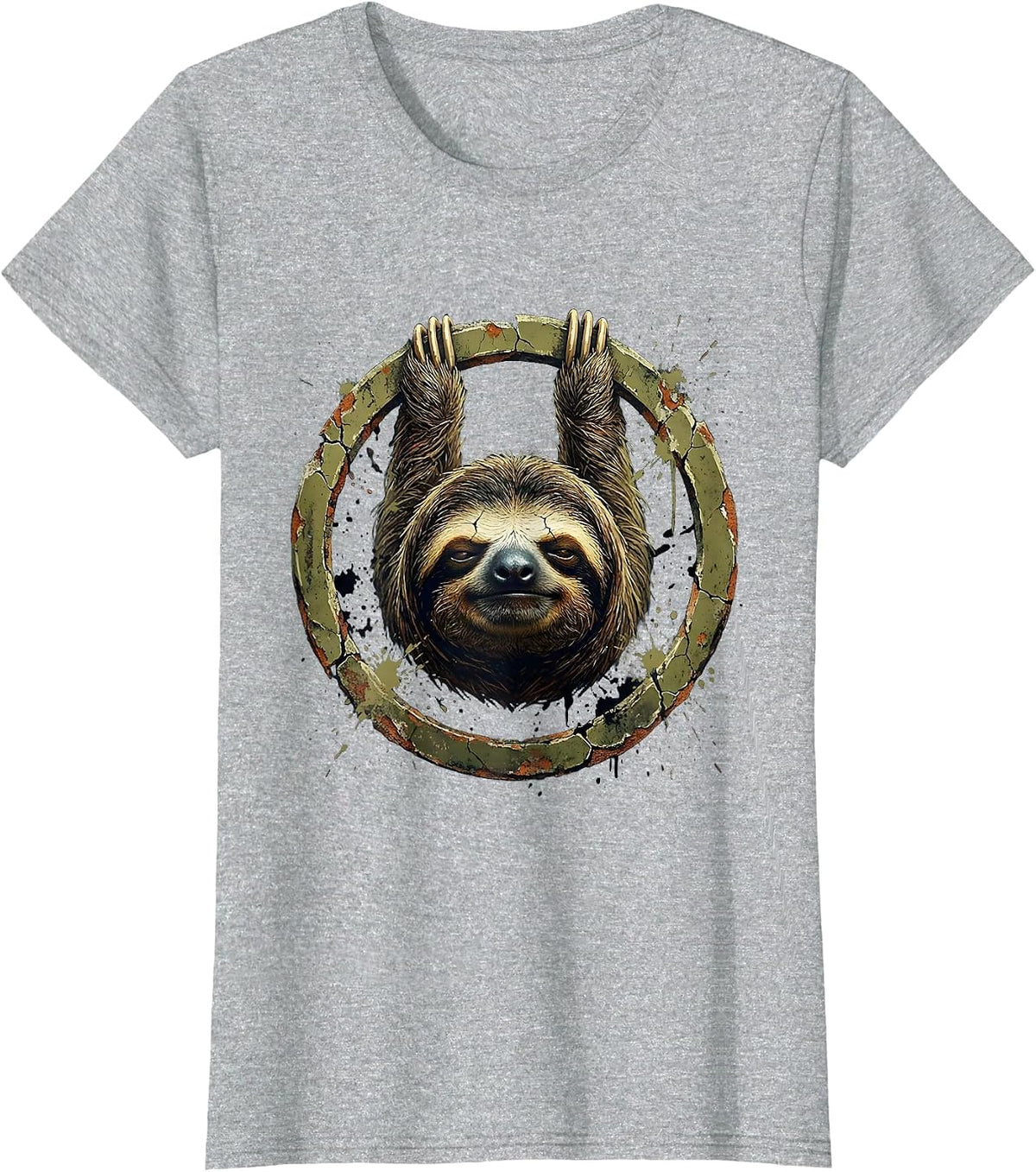 Deadpan Sloth Hanging Upside Down Graphic T-Shirt - Heather Grey