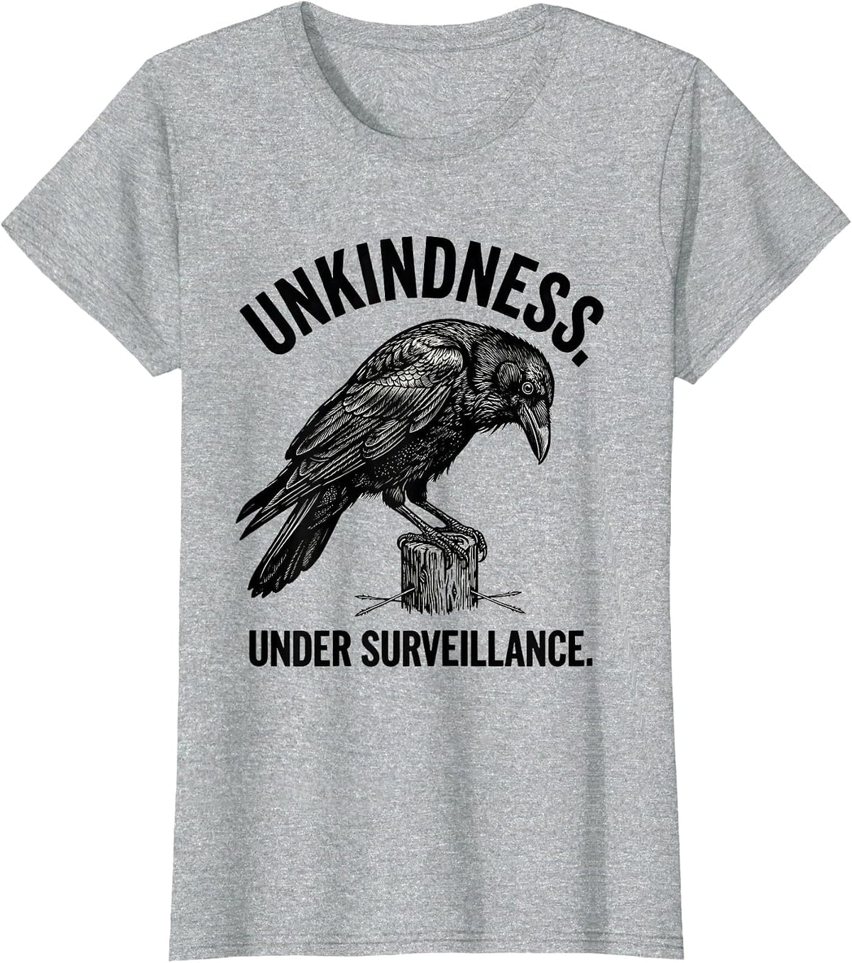 Unkindness Under Surveillance Dark Humor Crow Raven T-Shirt - Heather Grey