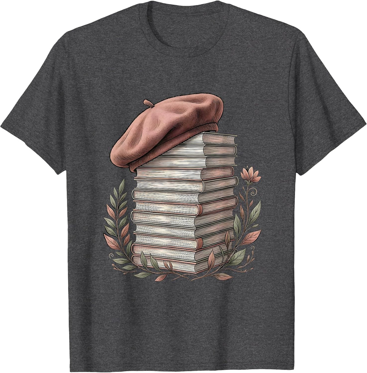 Men's Gigi Chic Beret Fashion Magazine Stack Graphic T-Shirt - Dark Heather Grey