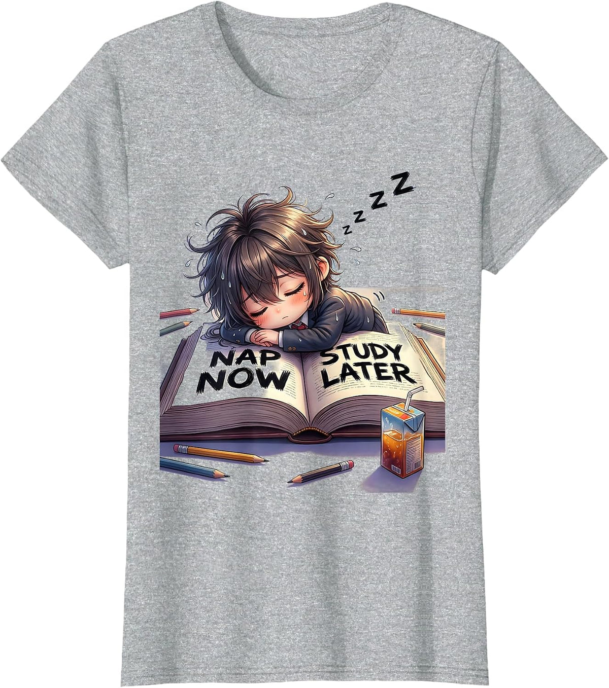 Nap Now Study Later Funny Student Design T-Shirt - Heather Grey
