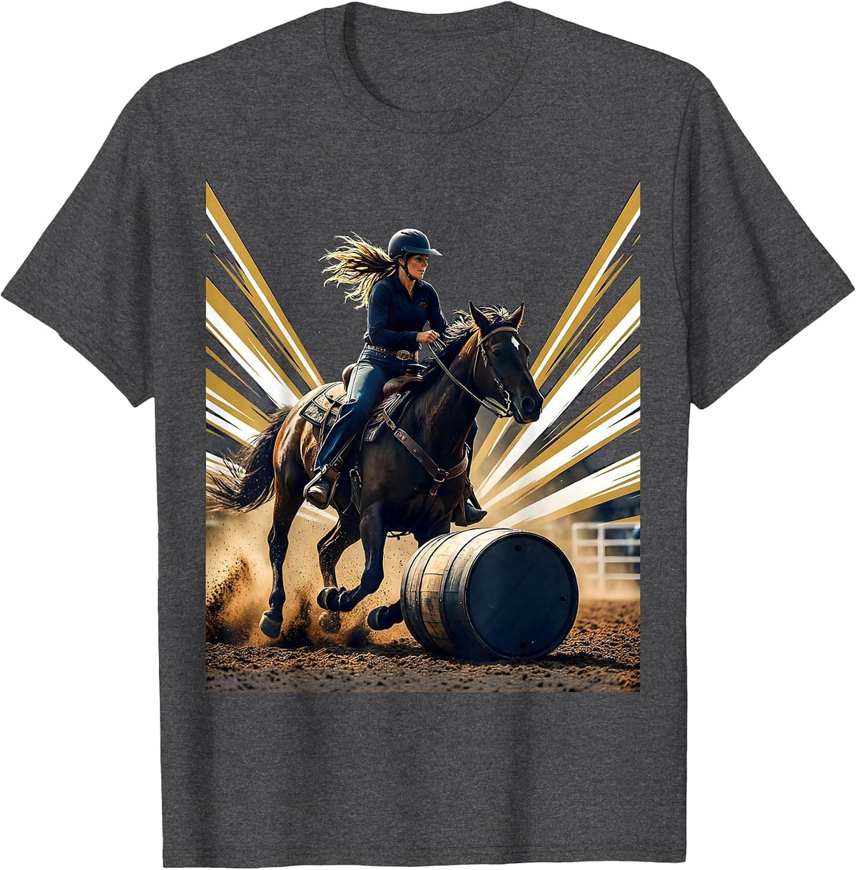 Men's Barrel Racing Ponytail Flying Rodeo Graphic T-Shirt - Dark Heather Grey