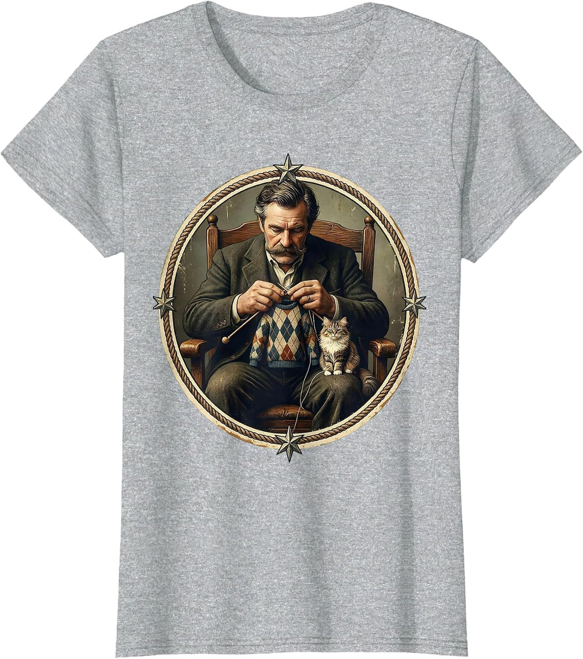 Guy Knitting Tiny Sweater for His Cat T-Shirt - Heather Grey