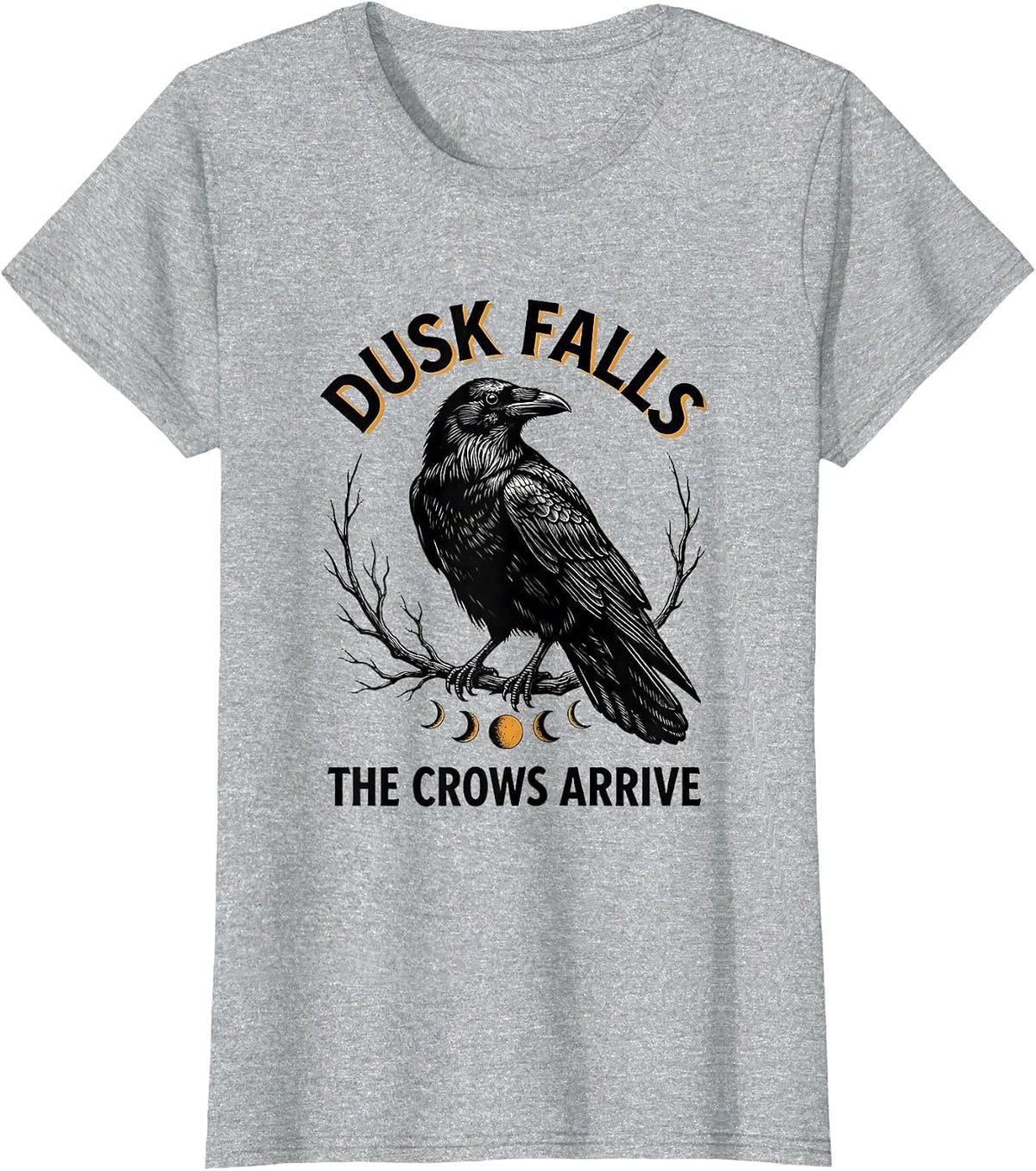 Women's Dusk Falls The Crows Arrive Gothic Nature Raven Bird T-Shirt - Heather Grey