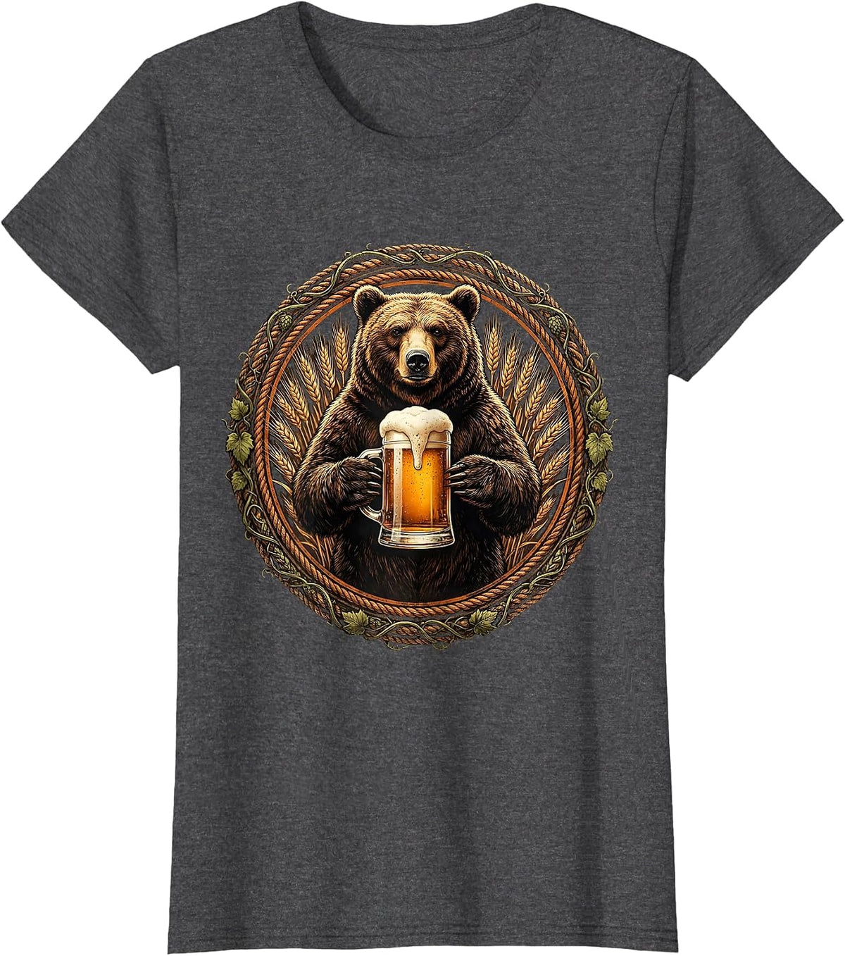 Women's Bear Holding Oversized Beer Stein Graphic T-Shirt - Dark Heather Grey