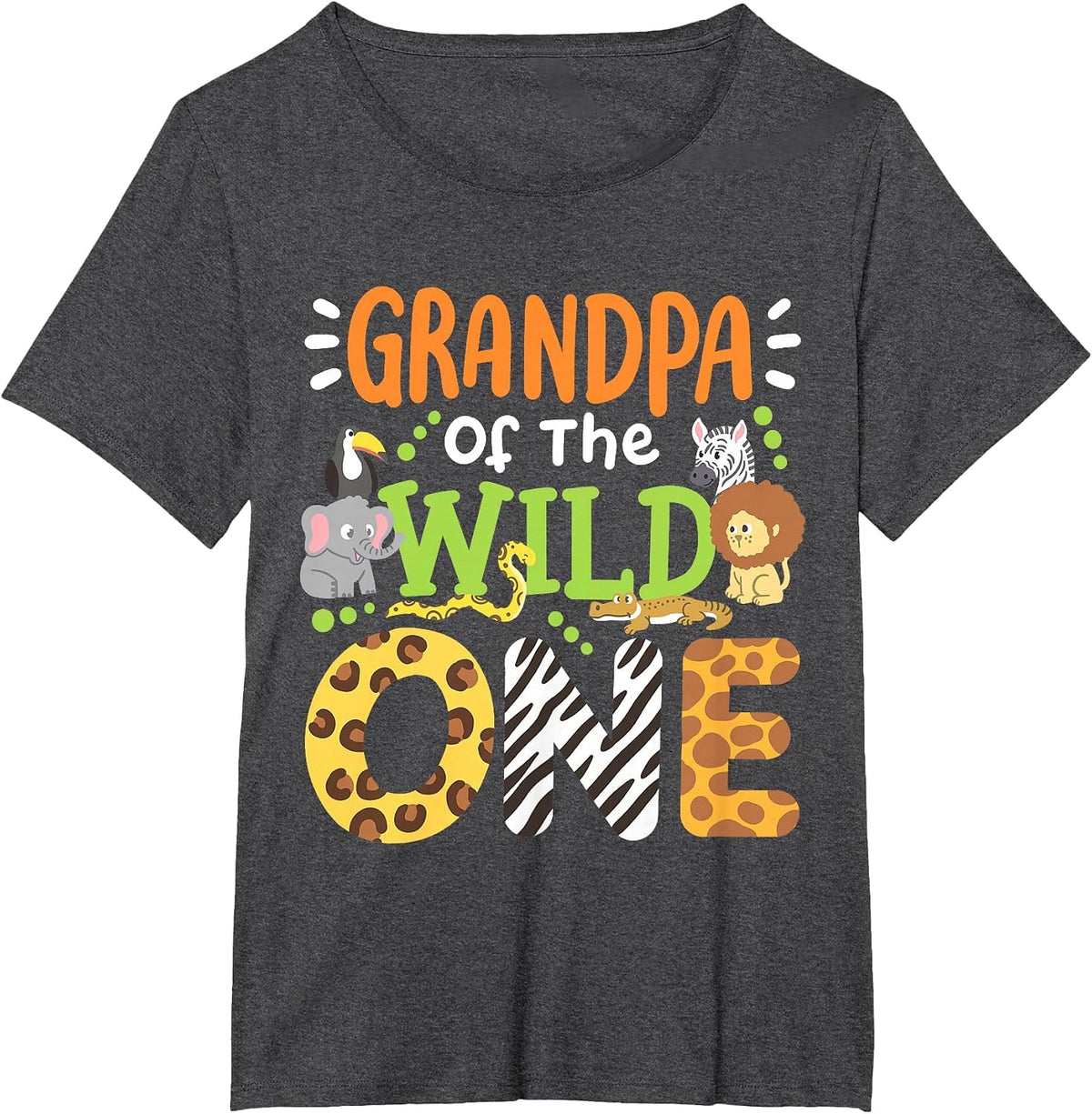 Grandpa of The Wild One Kids Boys Safari Zoo Birthday Family T-Shirt - Dark Heather Grey