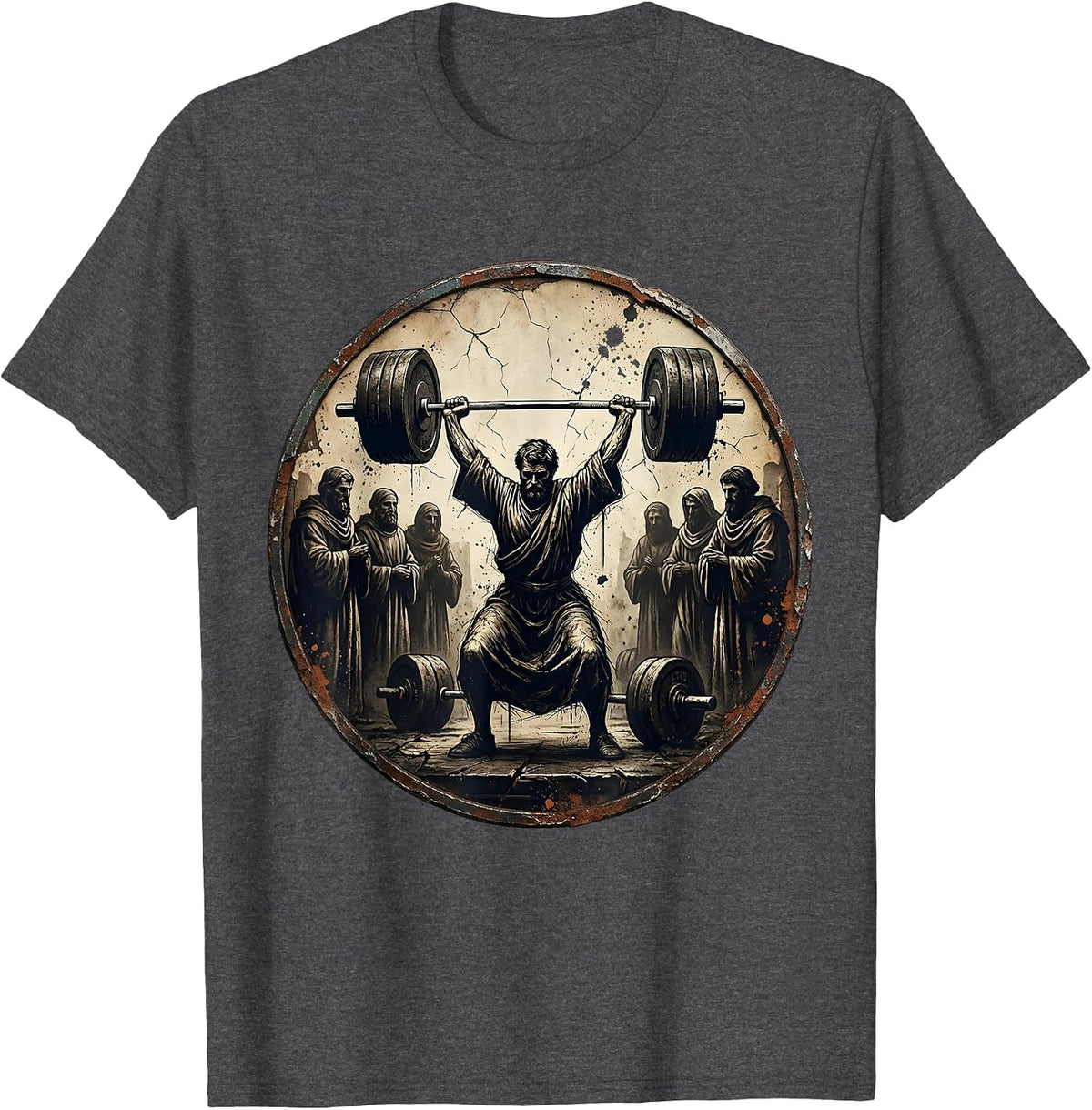 Jesus The Ultimate Deadlifter Graphic Tee T-Shirt - Dark Heather Grey