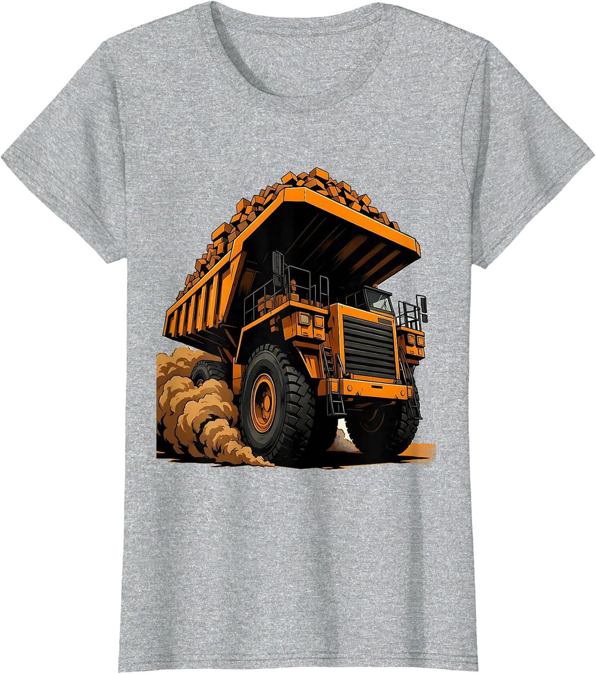 Dump Truck Hauling Load Dirt Cloud Illustration T-Shirt - Heather Grey