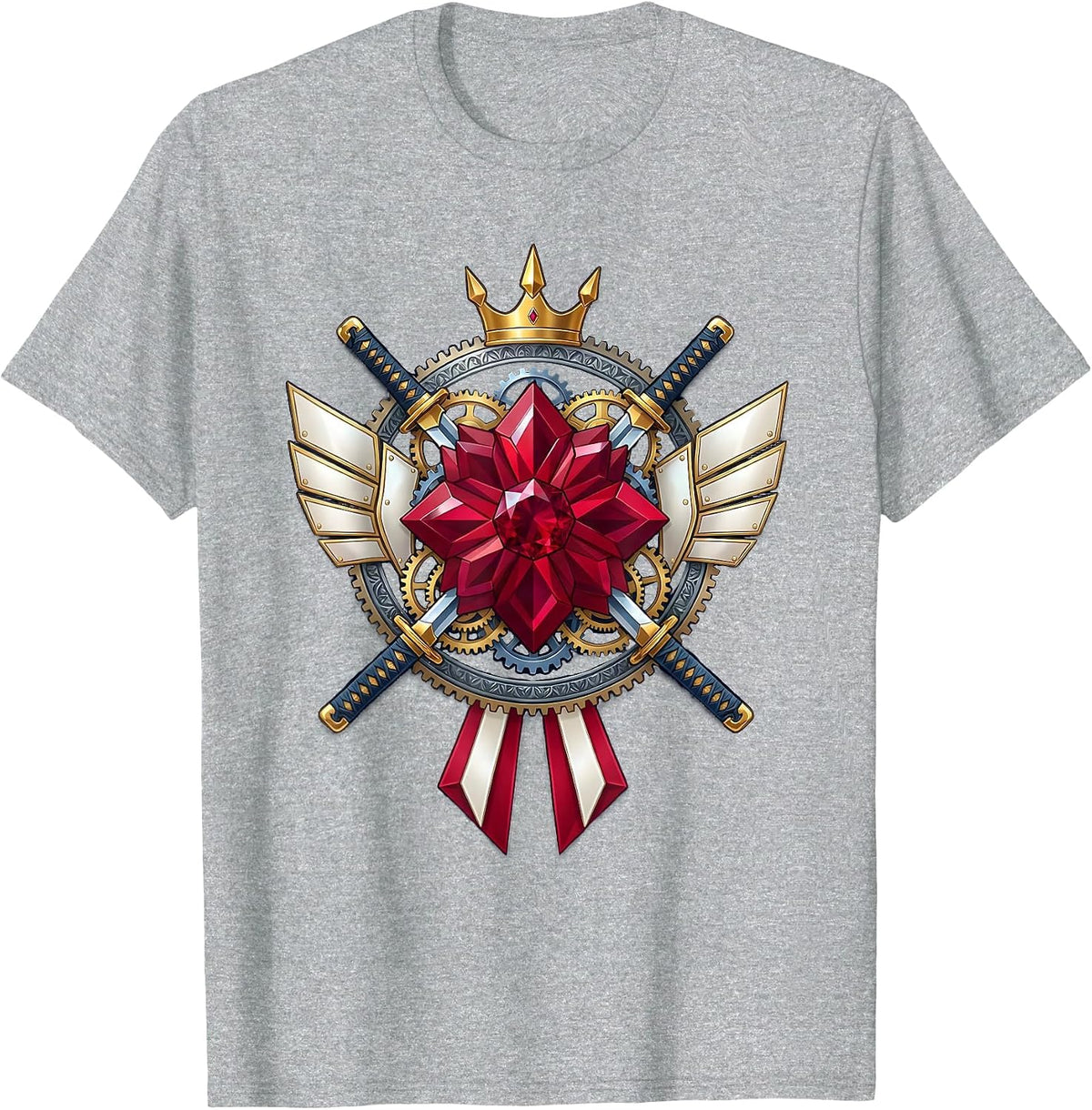 Men's Mechanical Samurai Exposed Gears Anime Art T-Shirt - Heather Grey